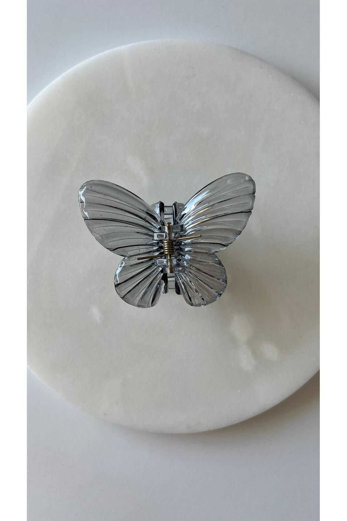 rimeaccessories Şeffaf Gri Kelebek Mandal Toka