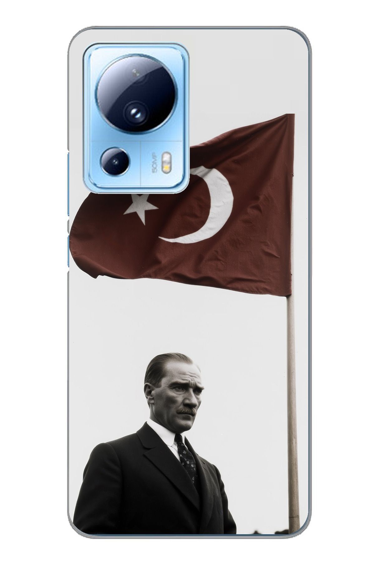 TechTree Xiaomi Mi 13 Lite Uyumlu Atatürk Bayrak Şeffaf Silikon Kılıf