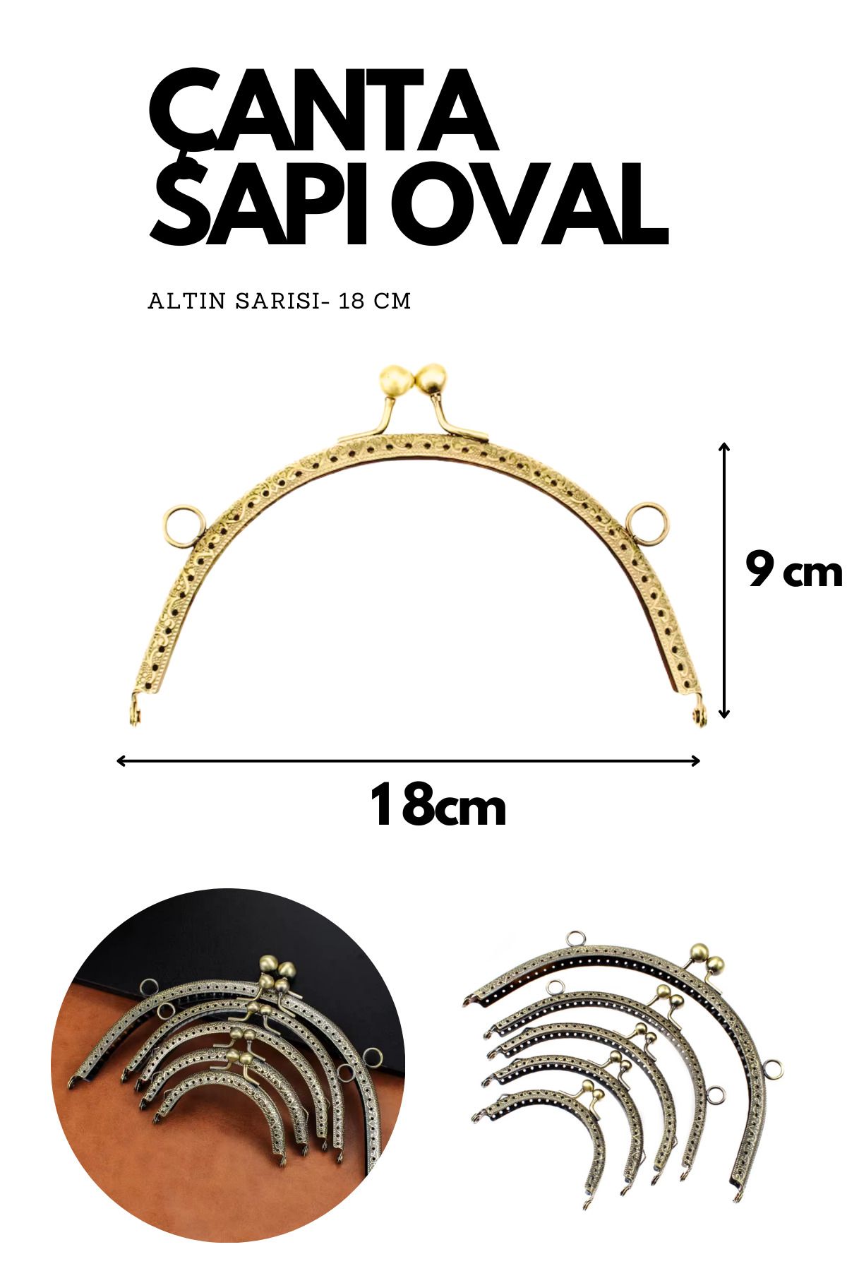 Kardelux Vintage Metal Çanta Sapı- Cüzdan Klipsi- Bursu- 18cm-Oval