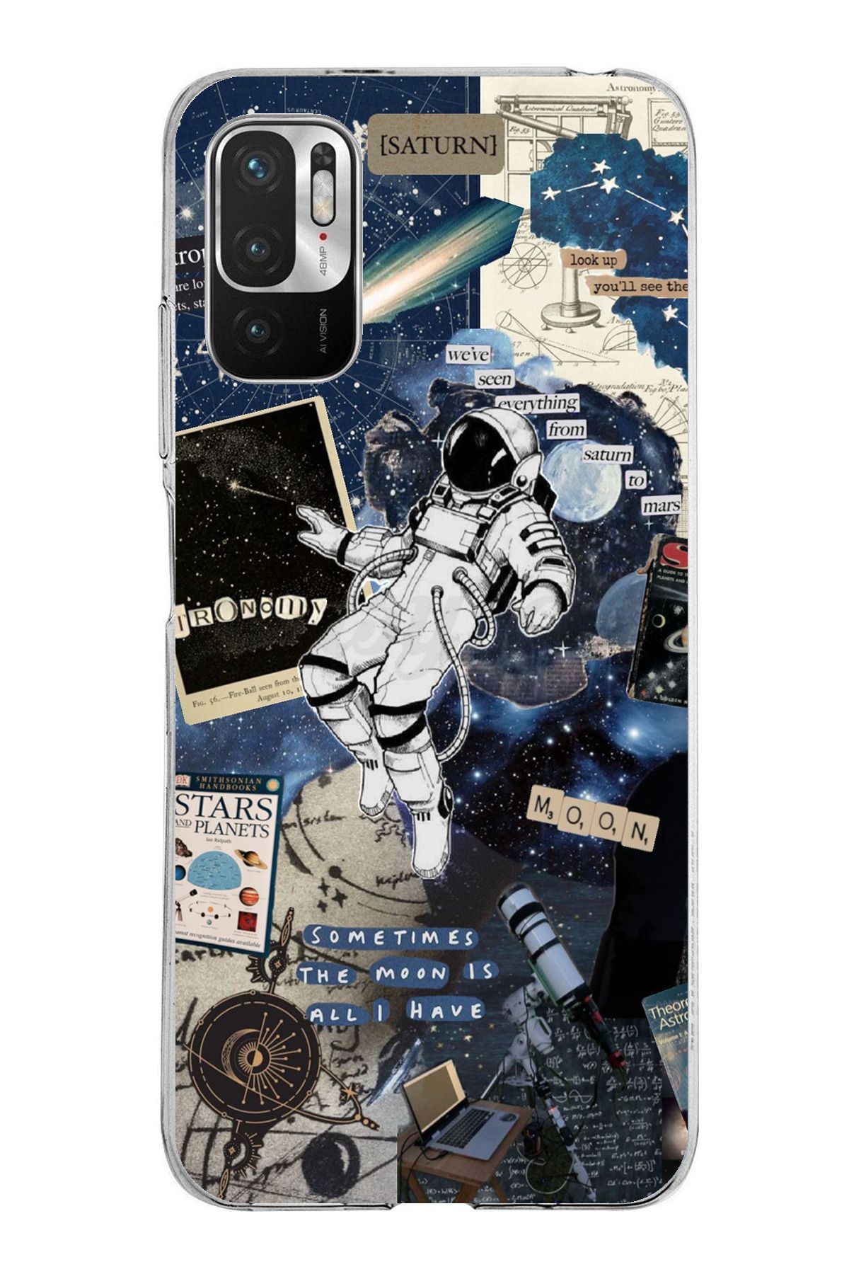 TechTree Redmi Note 10 5G Uyumlu Retro Astronot Tasarımlı Şeffaf Silikon Kılıf