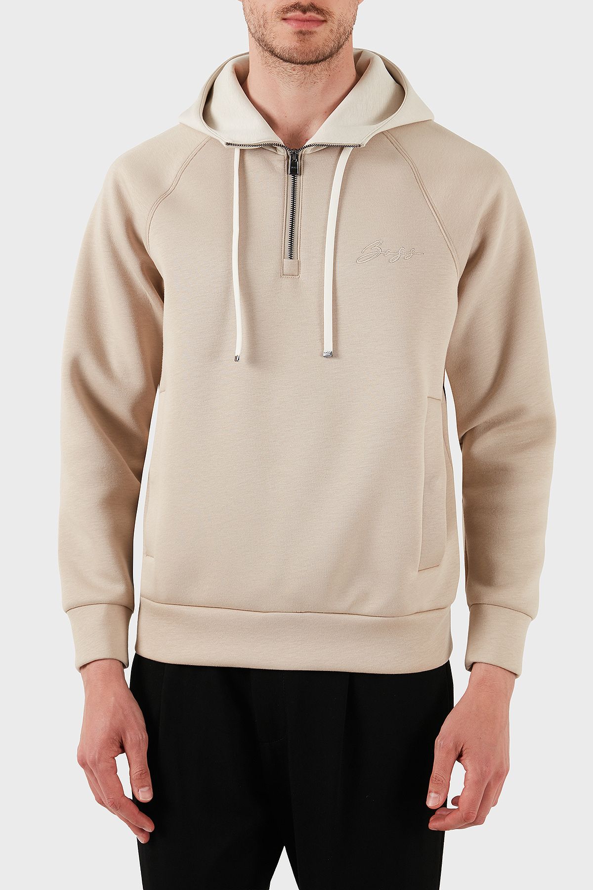 BOSS Pamuklu Relaxed Fit Yarım Fermuarlı Kapüşonlu Yaka Sweat Erkek SWEAT 50531360 275