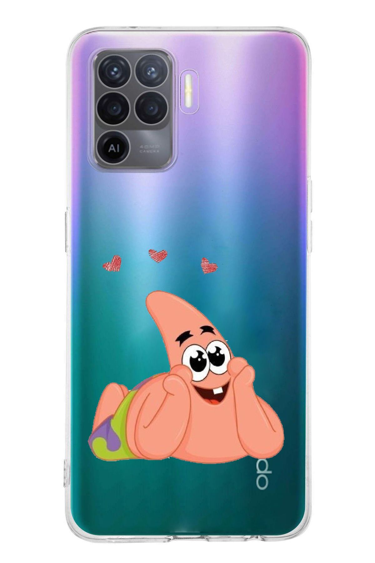 TechTree Oppo Reno 5 Lite Uyumlu Patrick Yıldız Aşk Tasarımlı Şeffaf Silikon Kılıf