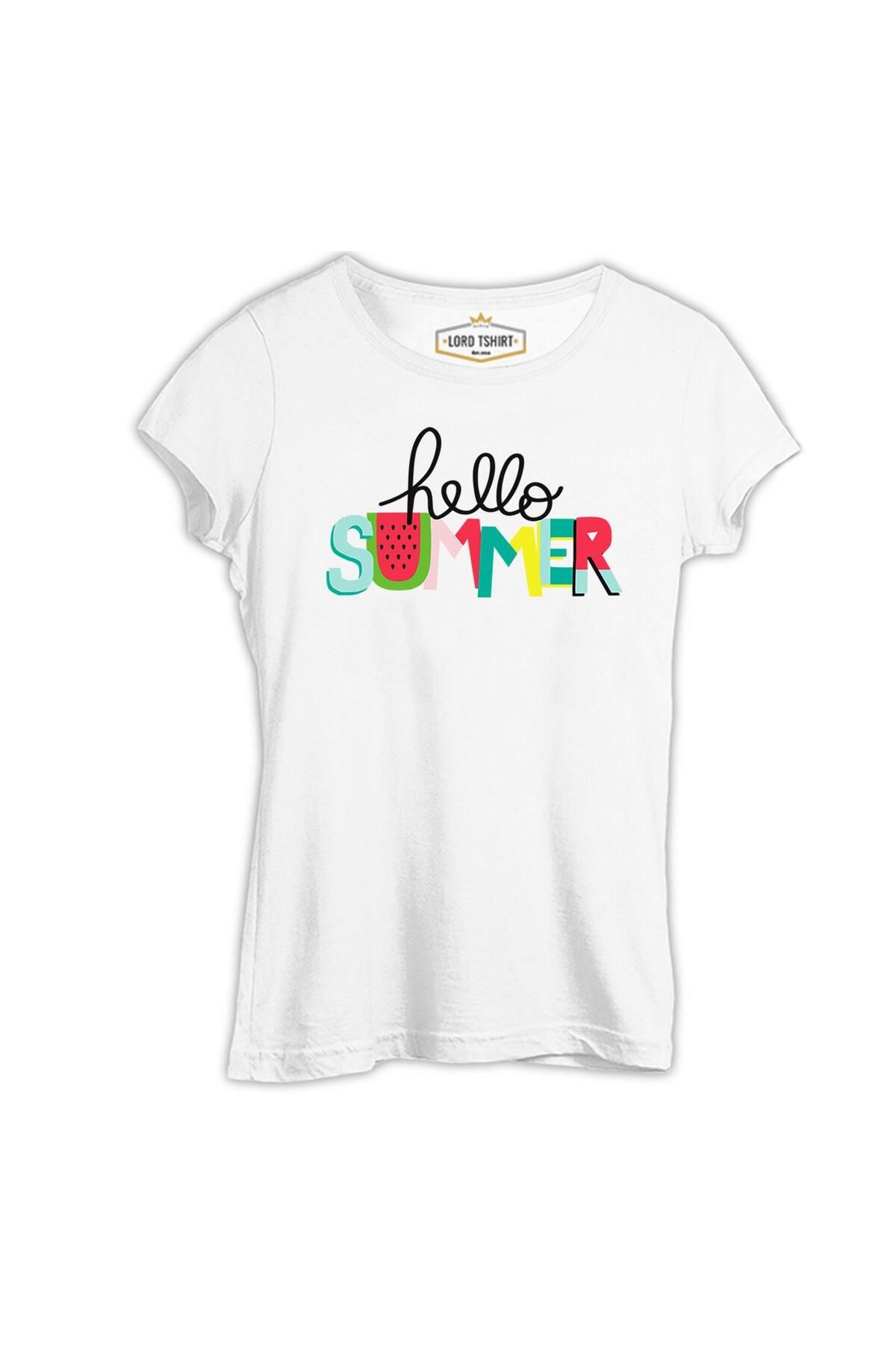 Lord T-Shirt Hello Summer - Watermelon Beyaz Kadın Tshirt