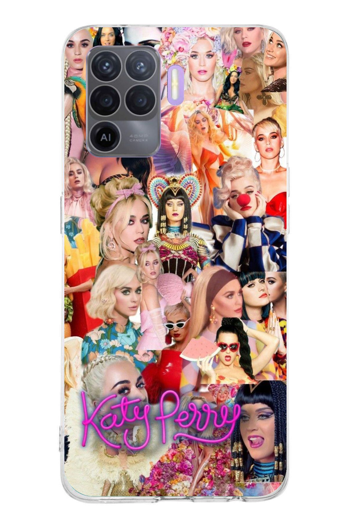 TechTree Oppo Reno 5 Lite Uyumlu Katy Perry Kolaj Şeffaf Silikon Kılıf