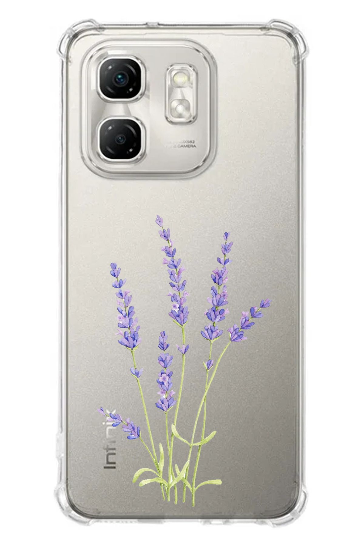 TechTree Infinix Hot 50i - Smart 9 Uyumlu Lavanta Çiçek Tasarımlı Şeffaf Silikon Kılıf