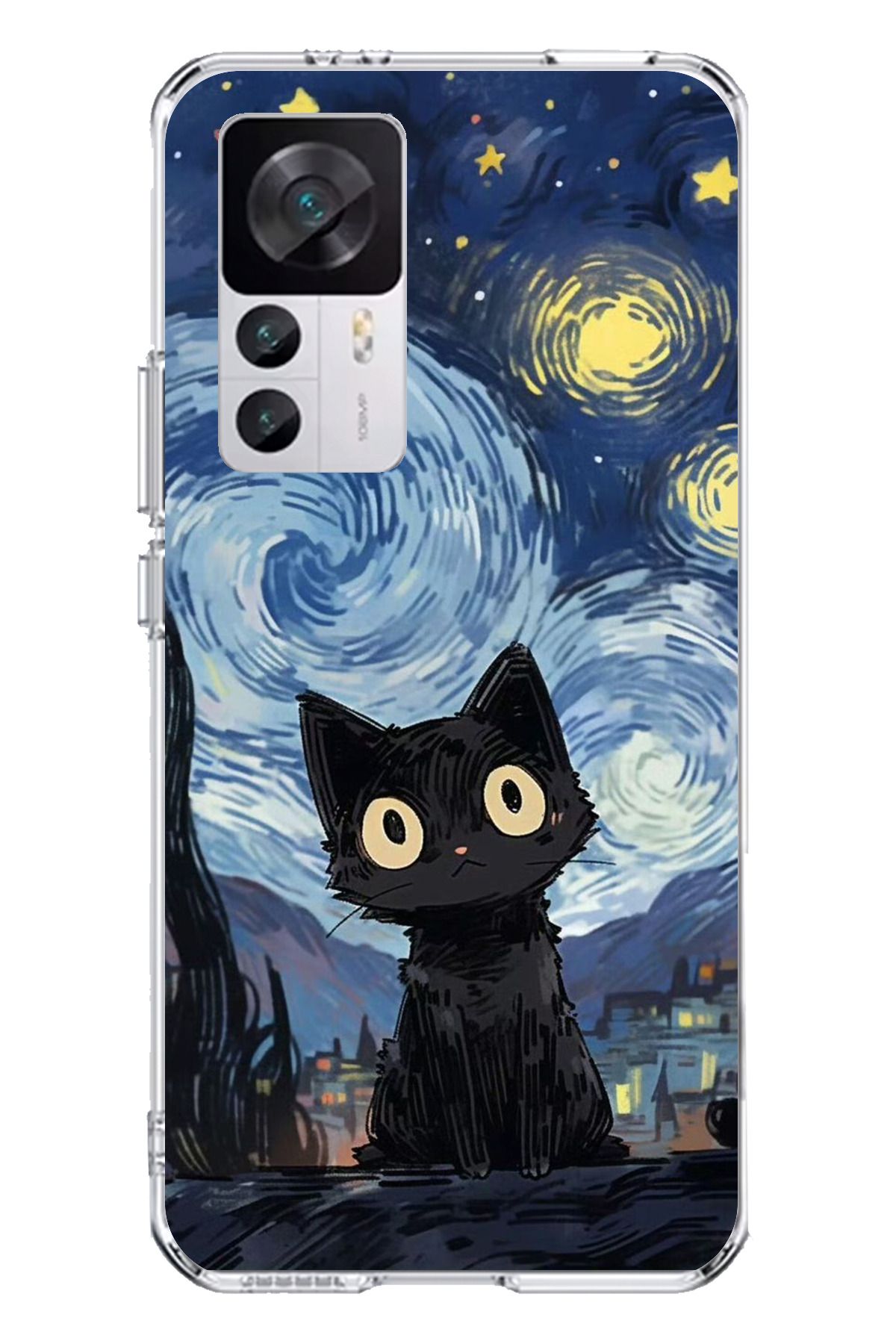 TechTree Xiaomi Mi 12T - 12T PRO Uyumlu Gece Yarısı Kedi Tasarımlı Şeffaf Silikon Kılıf