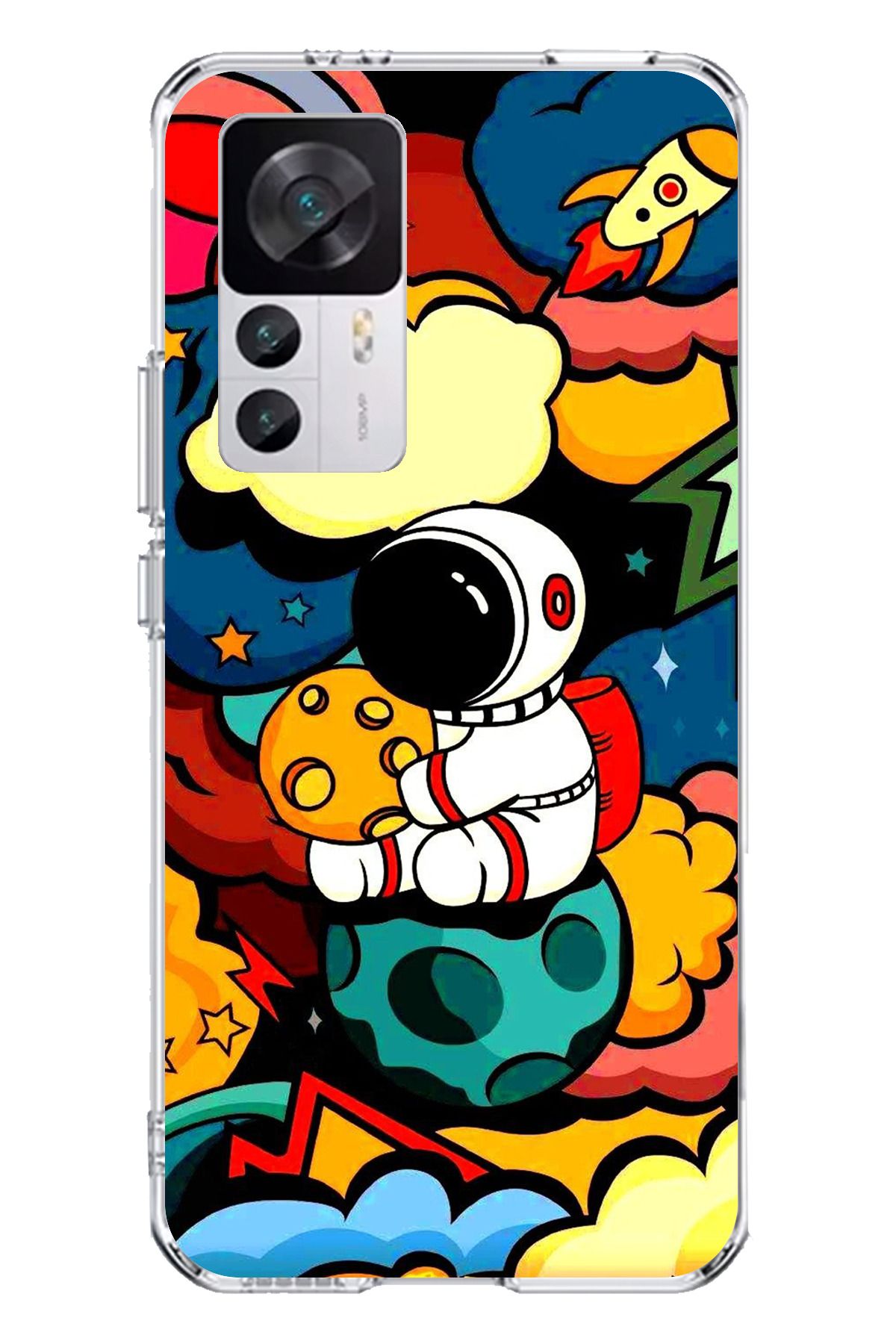 TechTree Xiaomi Mi 12T - 12T PRO Uyumlu Renkli Astronot Tasarımlı Şeffaf Silikon Kılıf
