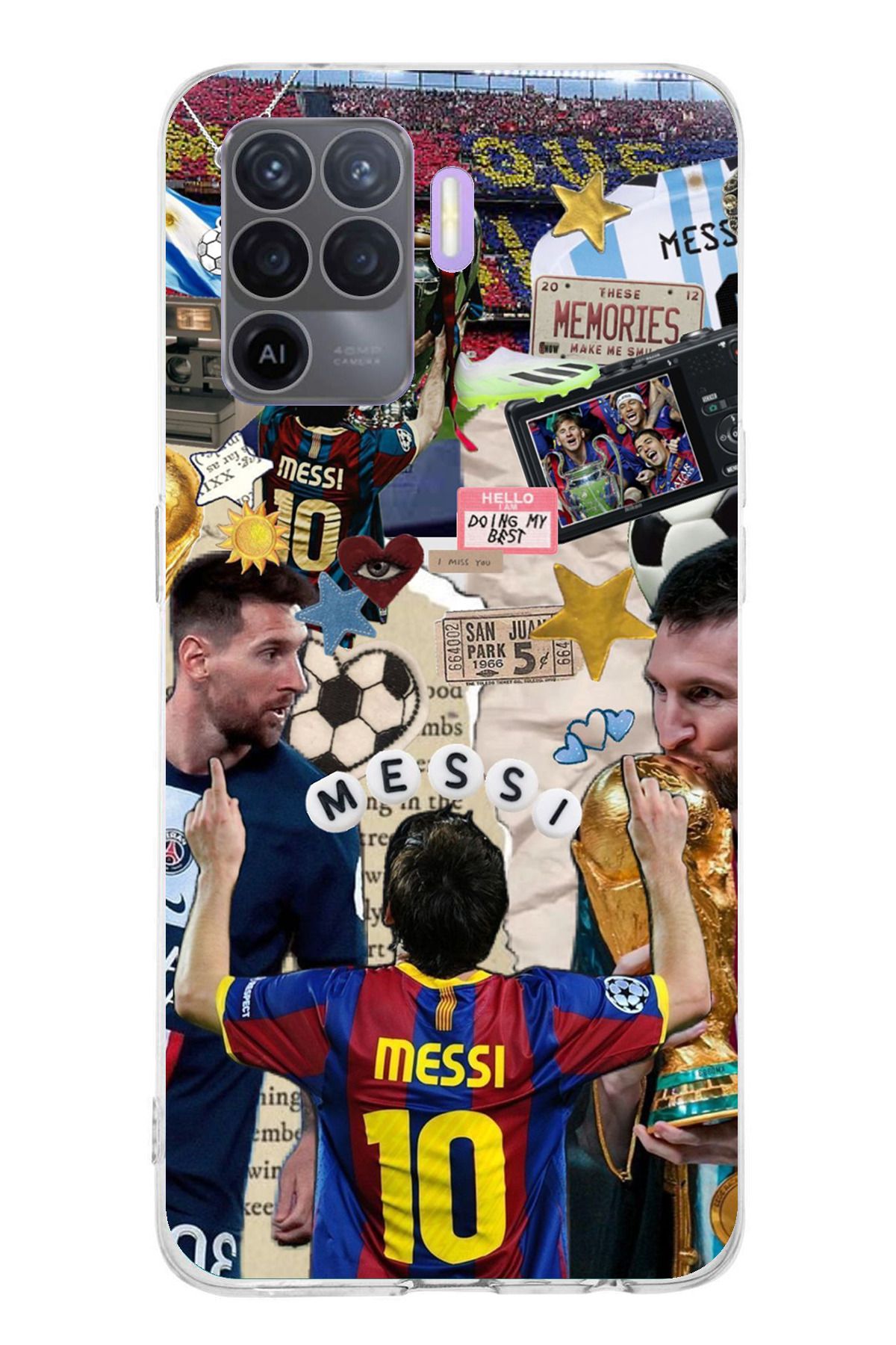 TechTree Oppo Reno 5 Lite Uyumlu Messi Çıkartmalar Şeffaf Silikon Kılıf