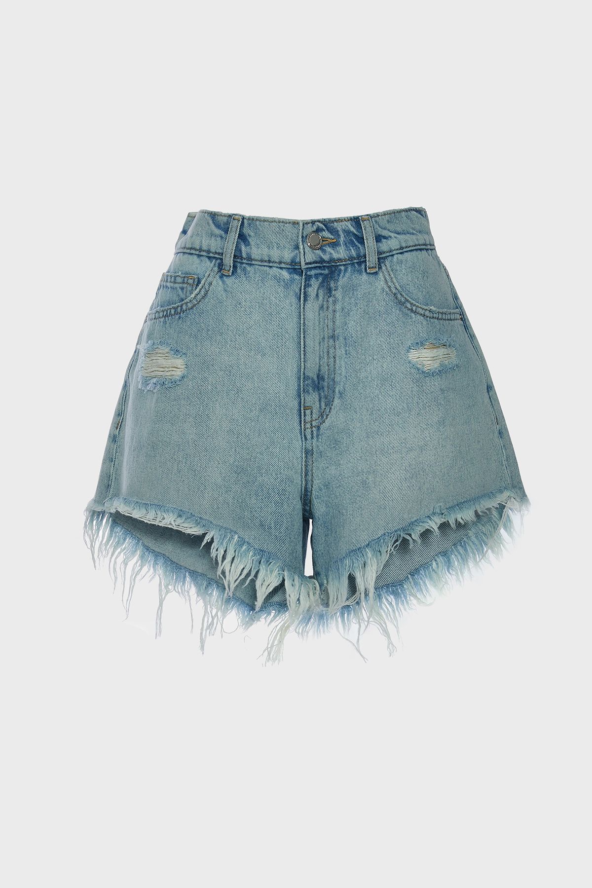 % 100 Pamuk Yırtıklı Regular Fit Yüksek Bel Mini Kot Short SHORT 053 - 6