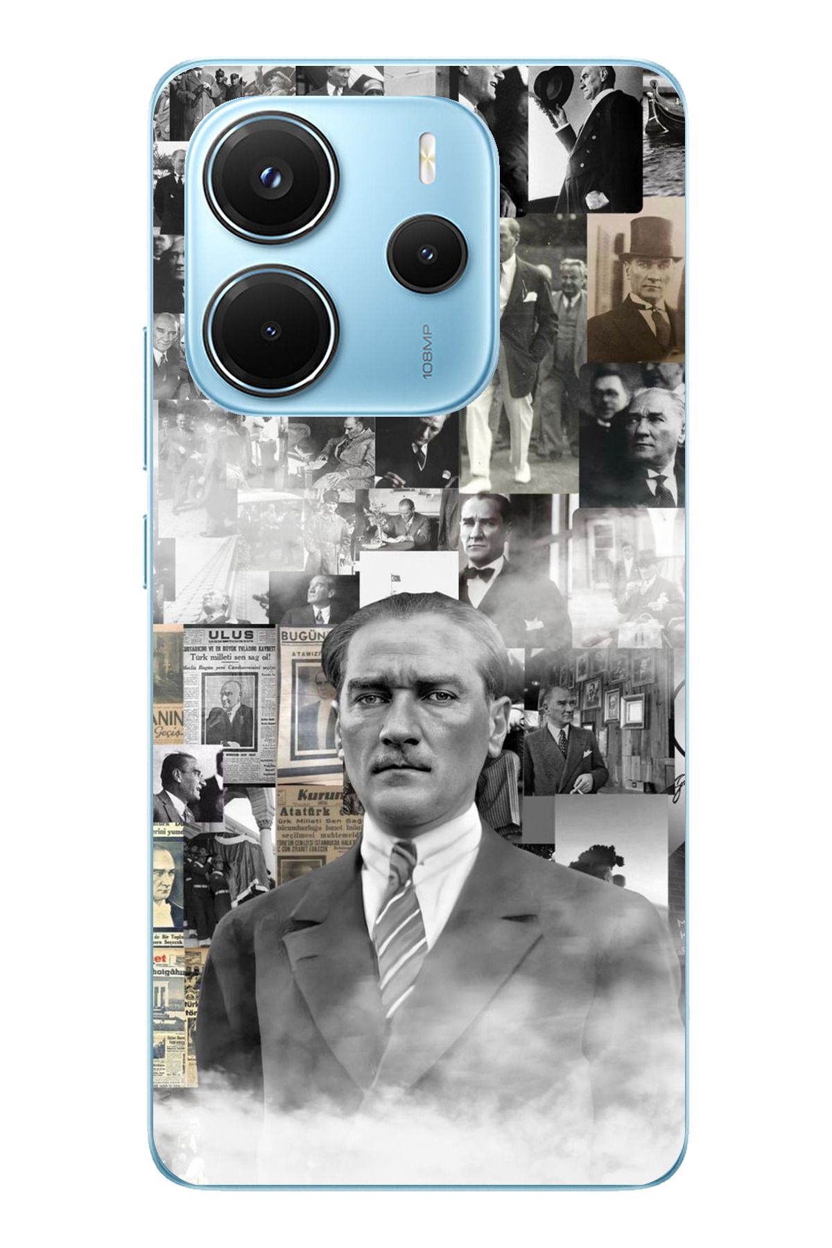 TechTree Redmi Note 14 4G Uyumlu Mustafa Kemal Atatürk Kolaj Şeffaf Silikon Kılıf