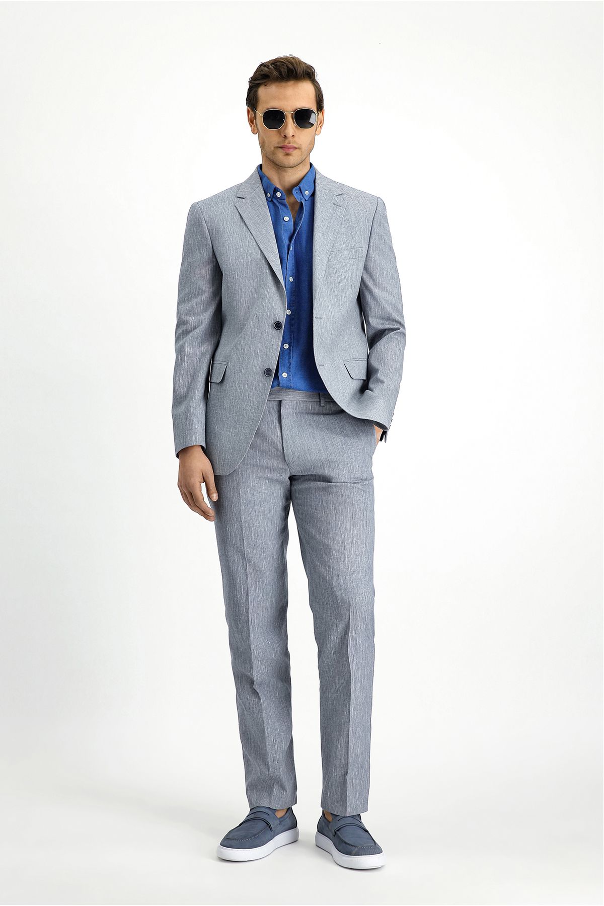 Kiğılı Slim Fit Dar Kesim Keten Karışımlı Takım Elbise
