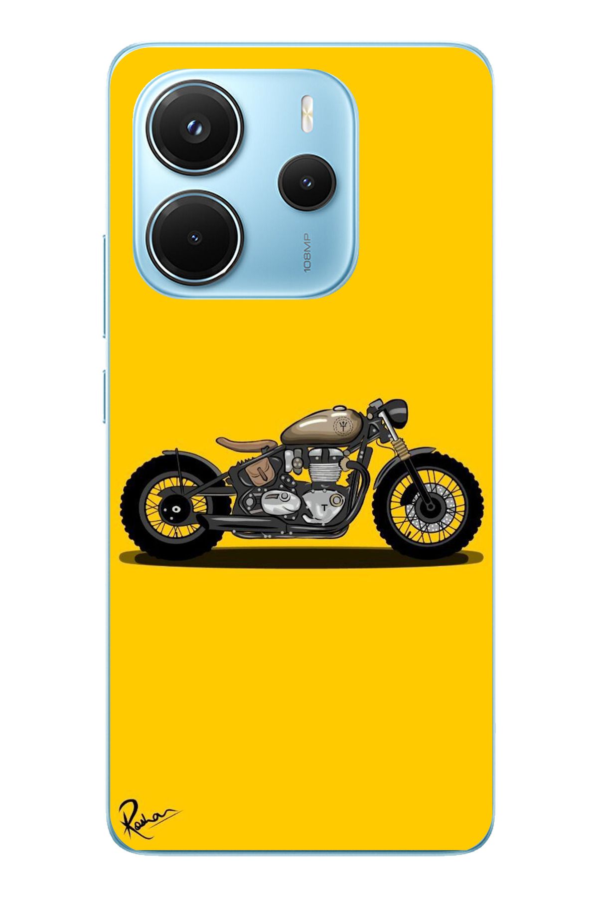TechTree Redmi Note 14 4G Uyumlu Klasik Motor Sarı Tasarımlı Şeffaf Silikon Kılıf