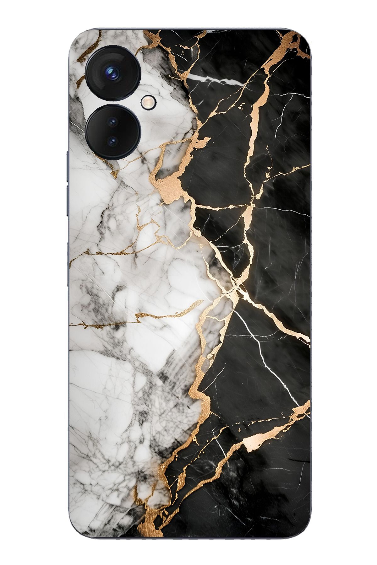 TechTree Tecno Spark 9 Pro Uyumlu Siyah Beyaz Mermer Şeffaf Silikon Kılıf