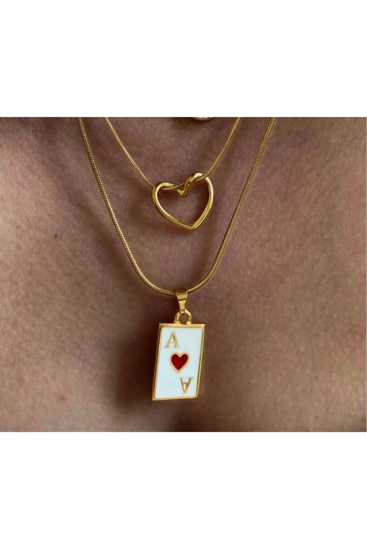 Perry Accesories kararmaz çelik düğüm kalp kolye ve çelik gold renk kupaas kolye 2 adet çelik kolye