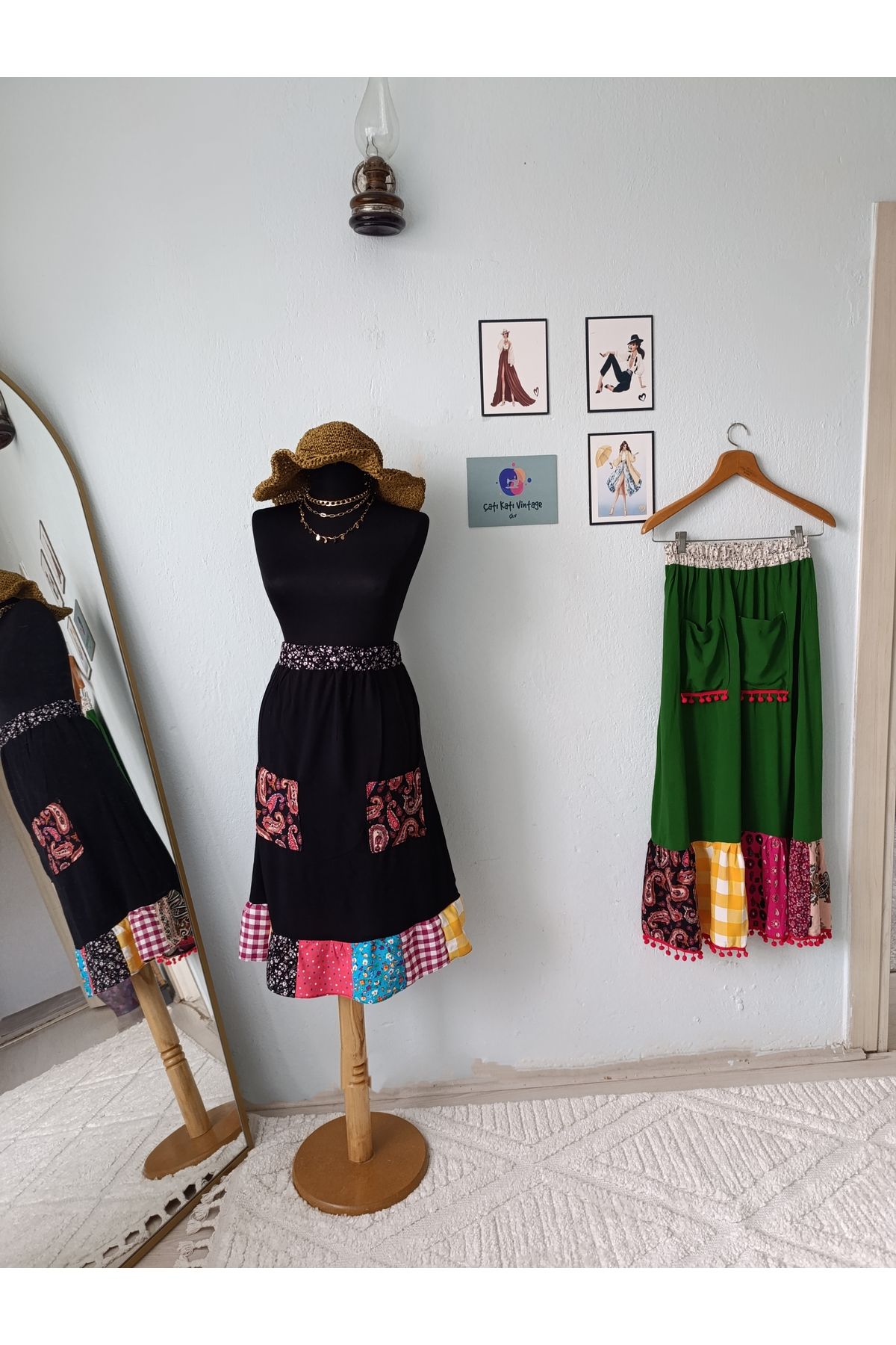 ÇATI KATI Çatı Katı Vintage Özel Tasarım Bohem Patwork Etek
