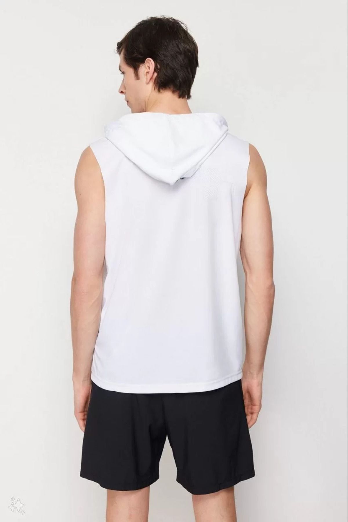 FantaziAtölyesi Unisex Kapşonlu Kolsuz Düz Oversize T-shirt - Beyaz