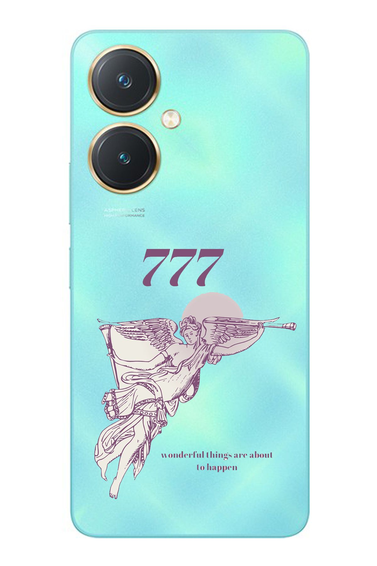 TechTree Vivo Y27 Uyumlu 777 Melek Tasarımlı Şeffaf Silikon Kılıf