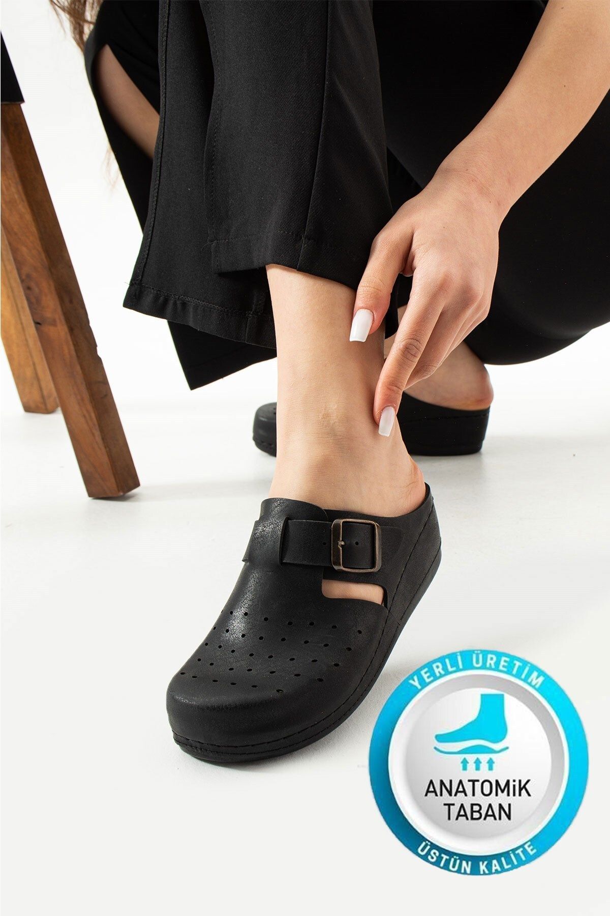 AlbiShoes Terra Anatomik Önü Kapalı Ayarlanan Tokalı Comfort Rahat Kadın Esnek Hemşire Günlük Terlik
