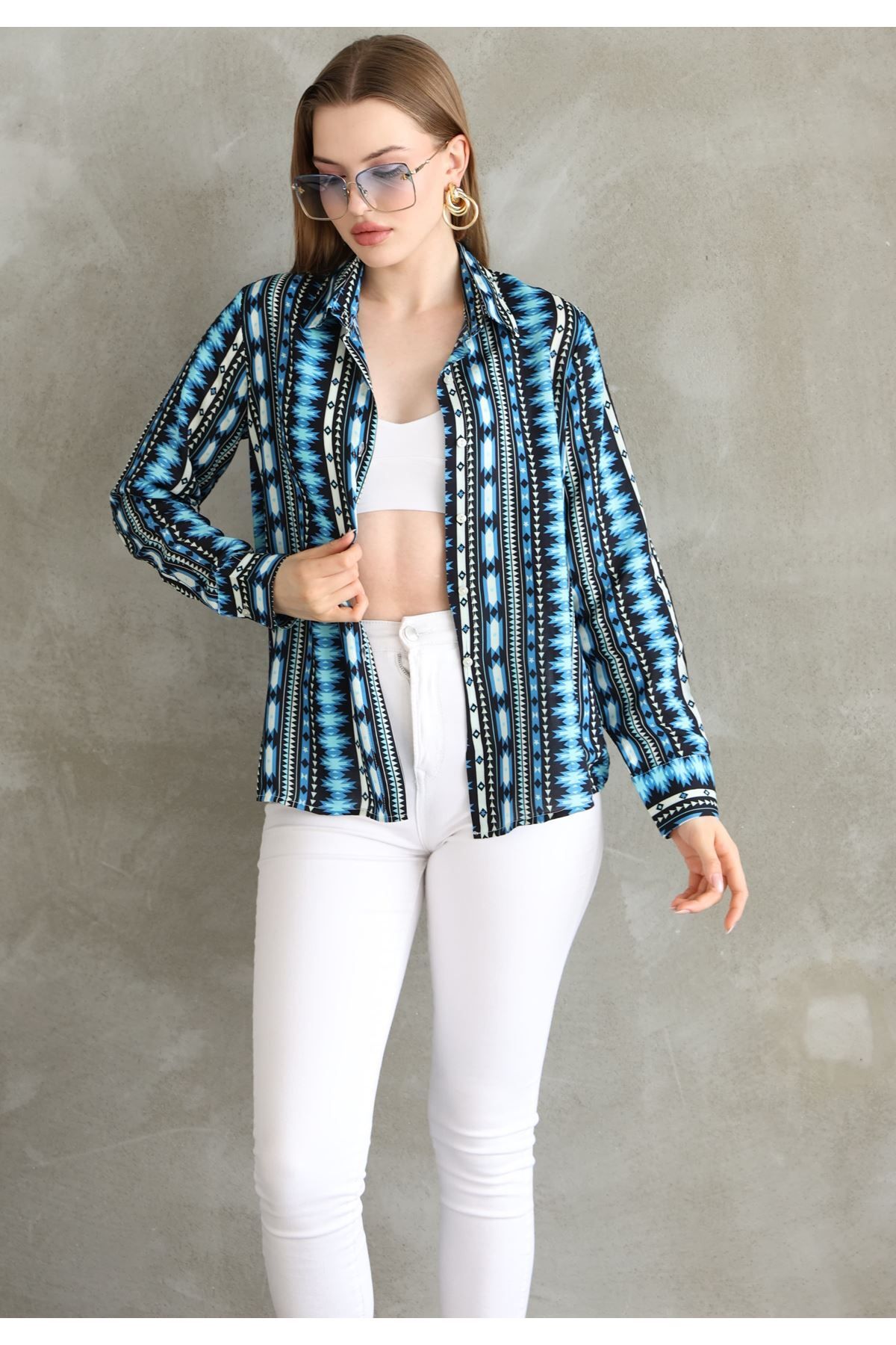 Shop58 Kadın Gömlek Rahat Kesim Regular Renkli Günlük Gömlek Yeni Model