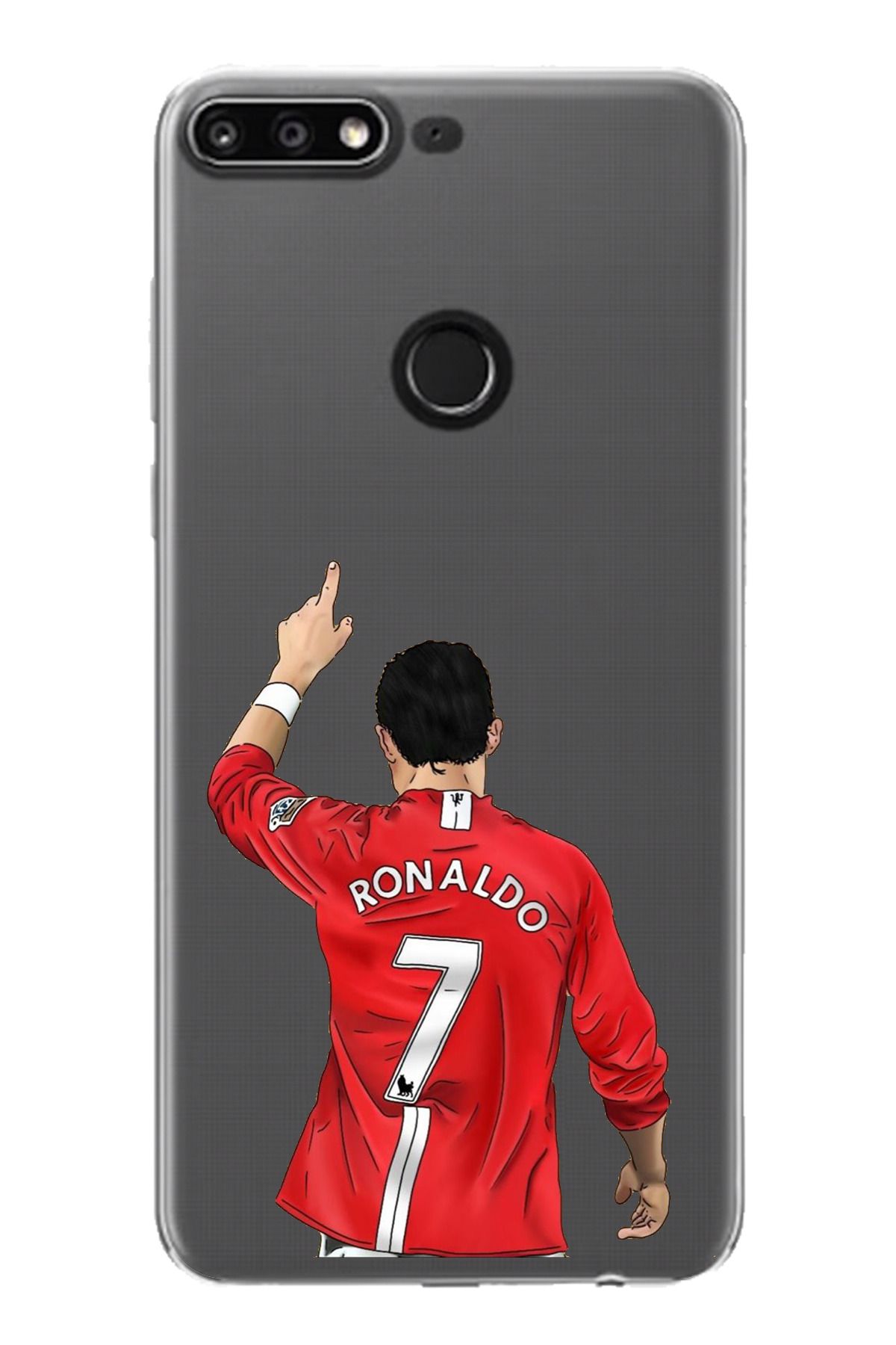 TechTree Huawei Y7 2018 - Honor 7C Uyumlu C. Ronaldo Forma Tasarımlı Şeffaf Silikon Kılıf