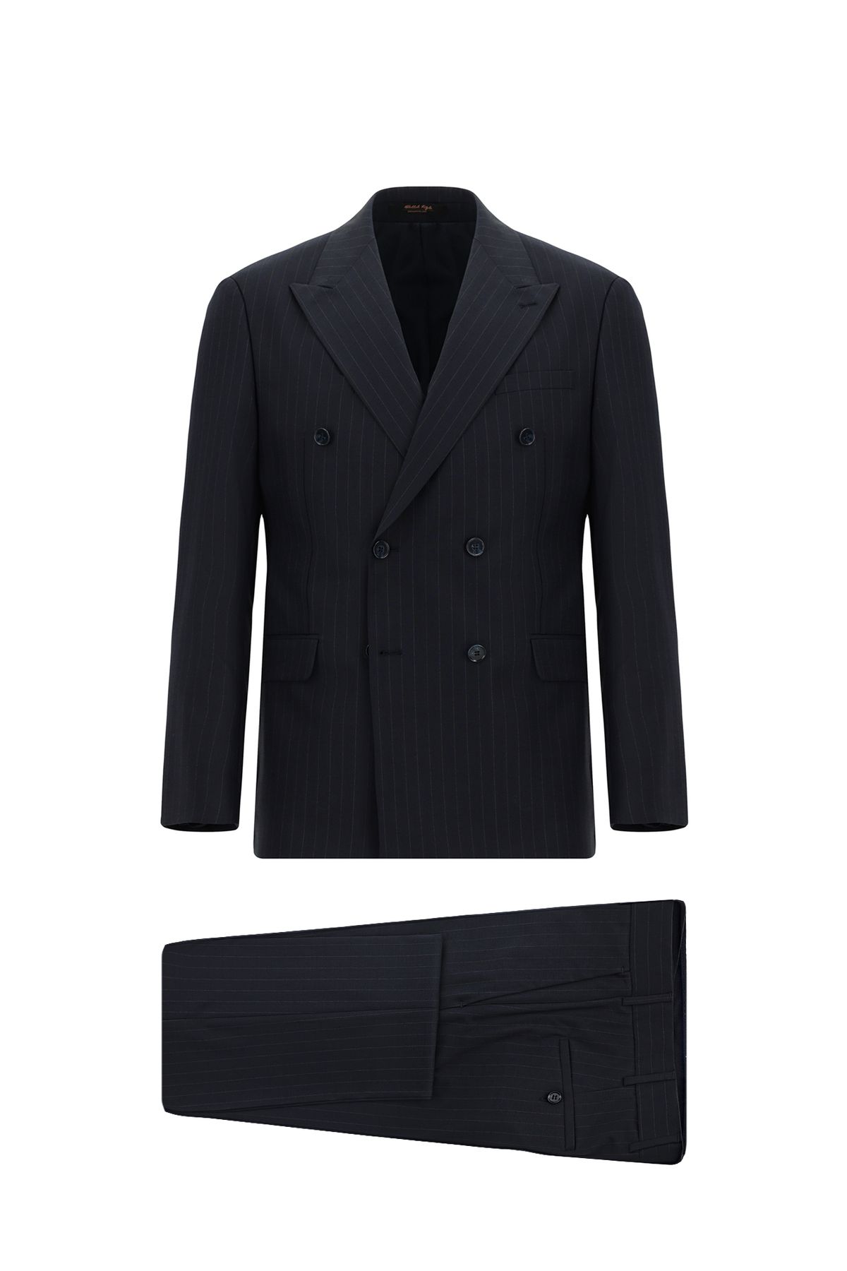 Kiğılı Slim Fit Dar Kesim Yünlü Çizgili Kruvaze Takım Elbise