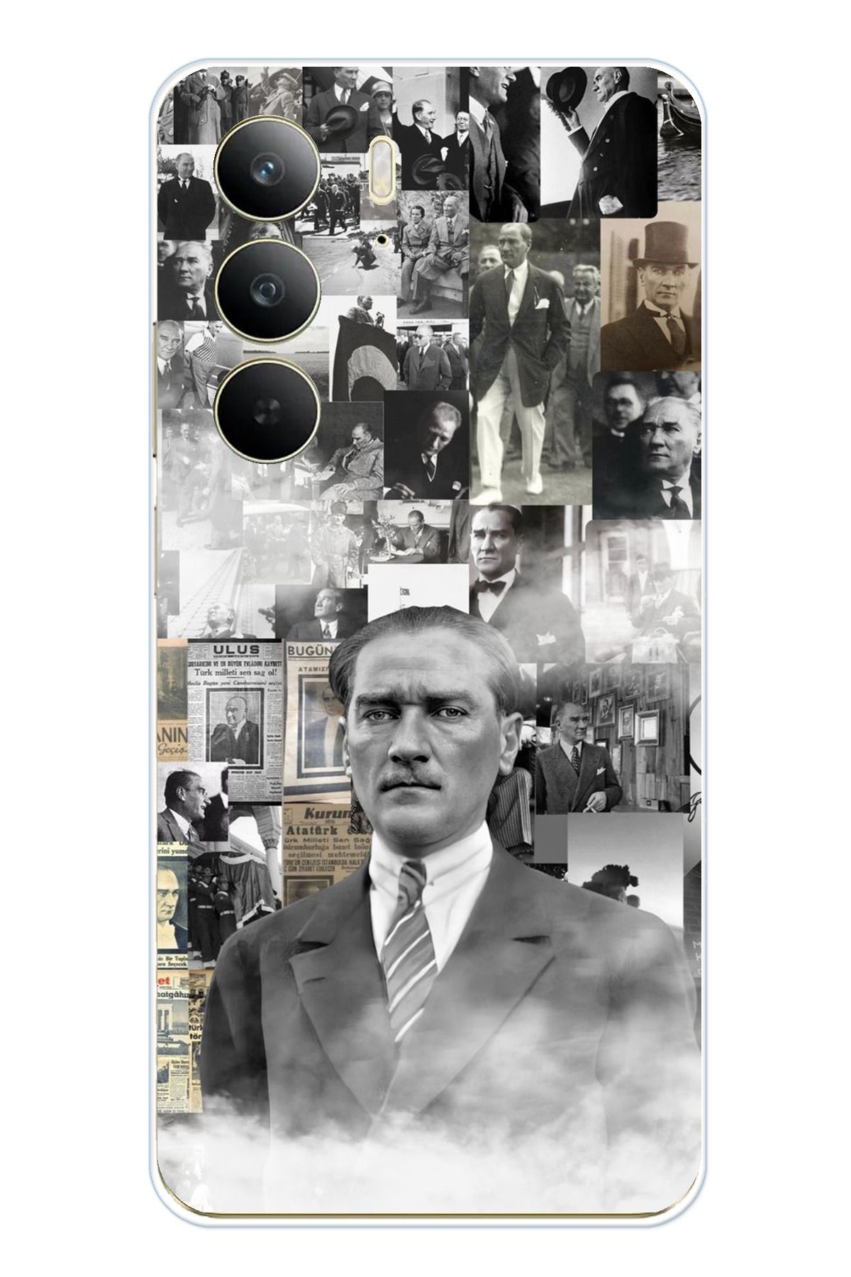 TechTree Realme C75 Uyumlu Mustafa Kemal Atatürk Kolaj Şeffaf Silikon Kılıf