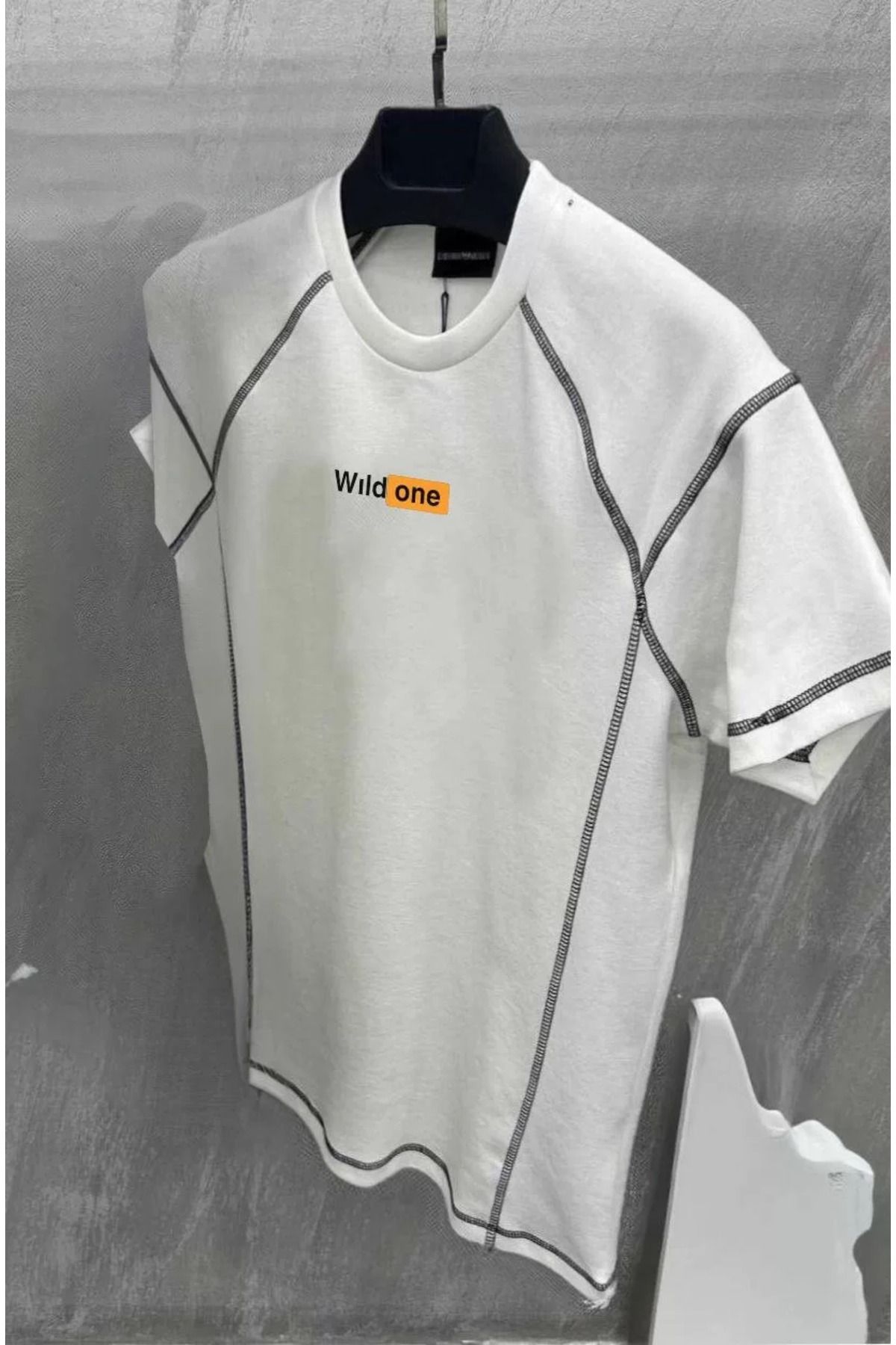 FantaziAtölyesi Unisex Dikişli Baskılı Oversize T-Shirt - Beyaz