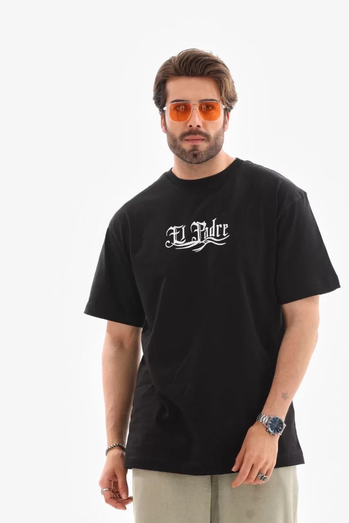 FantaziAtölyesi Unisex Bisiklet Yaka Baskılı Oversize T-Shirt - Siyah
