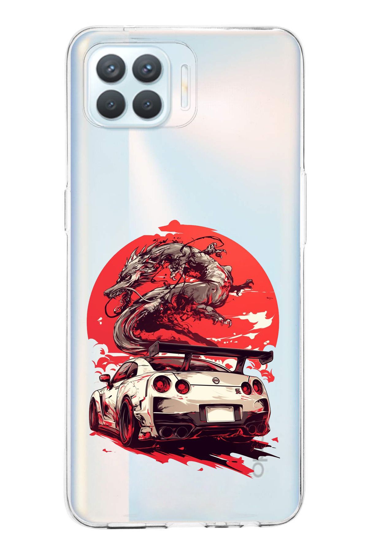 TechTree Oppo Reno 4 Lite Uyumlu GTR Ejderha Tasarımlı Şeffaf Silikon Kılıf