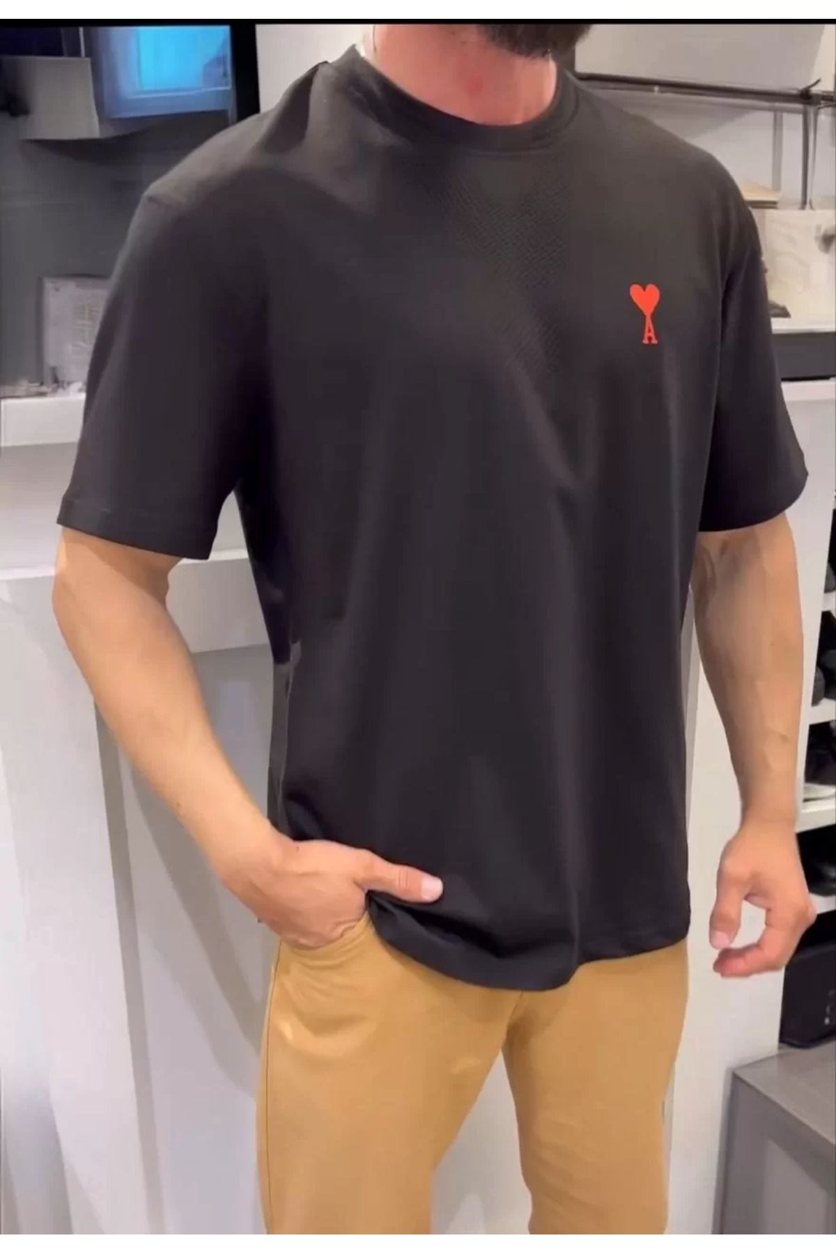 FantaziAtölyesi Unisex Bisiklet Yaka Baskılı Oversize T-Shirt - Siyah