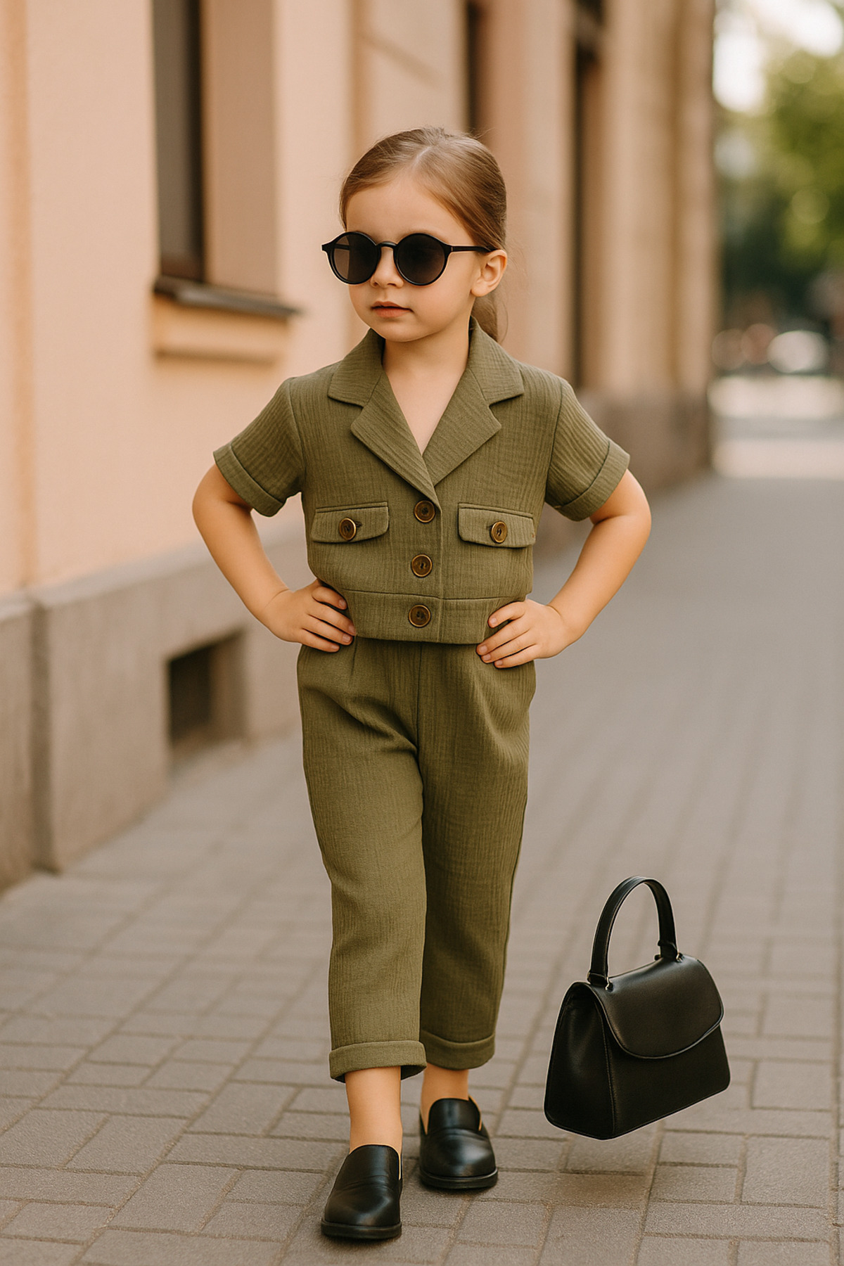 TRENDİMİZBİR-Short Sleeve 2-Piece Buttoned Set for Girl 1