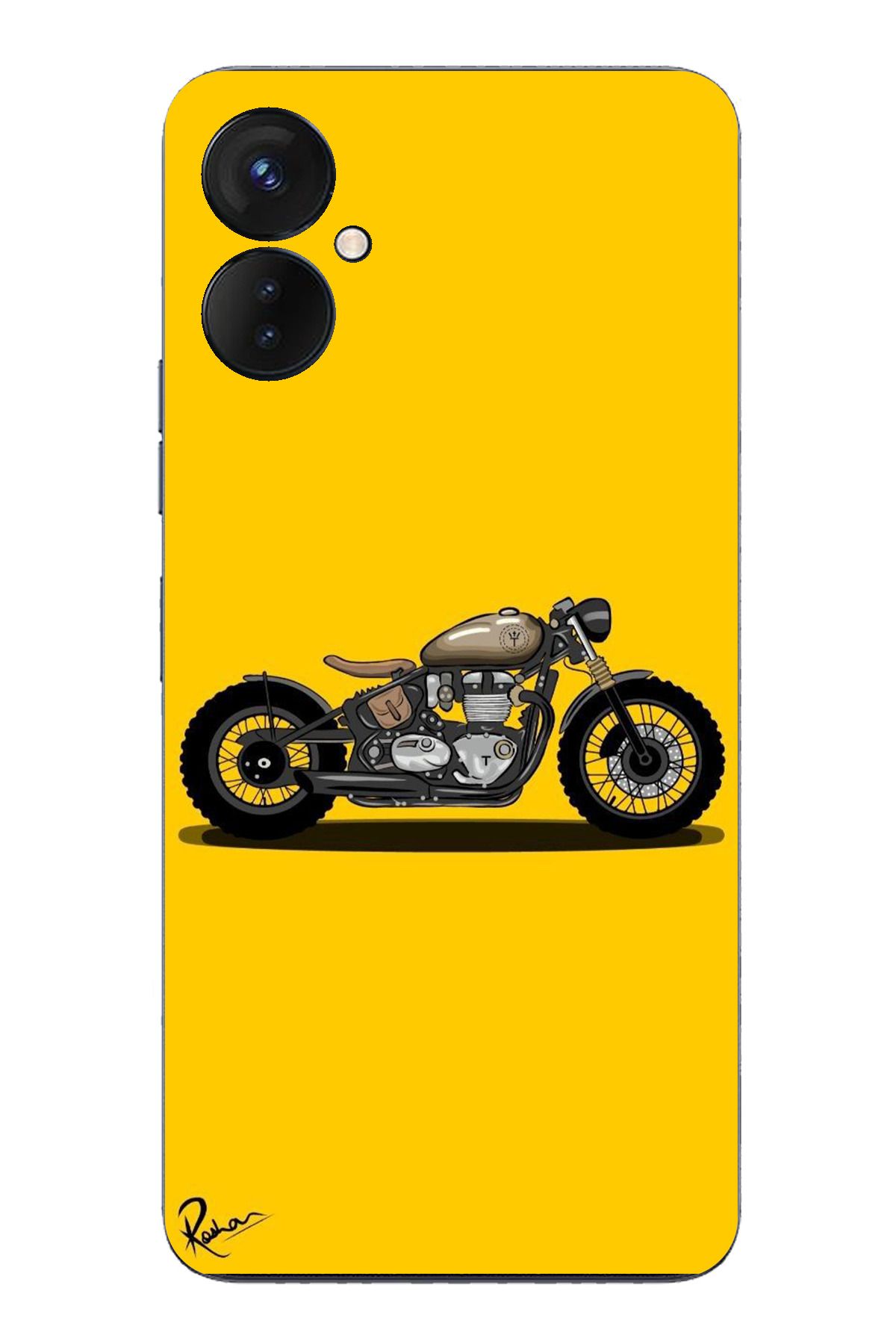 TechTree Tecno Spark 9 Pro Uyumlu Klasik Motor Sarı Tasarımlı Şeffaf Silikon Kılıf