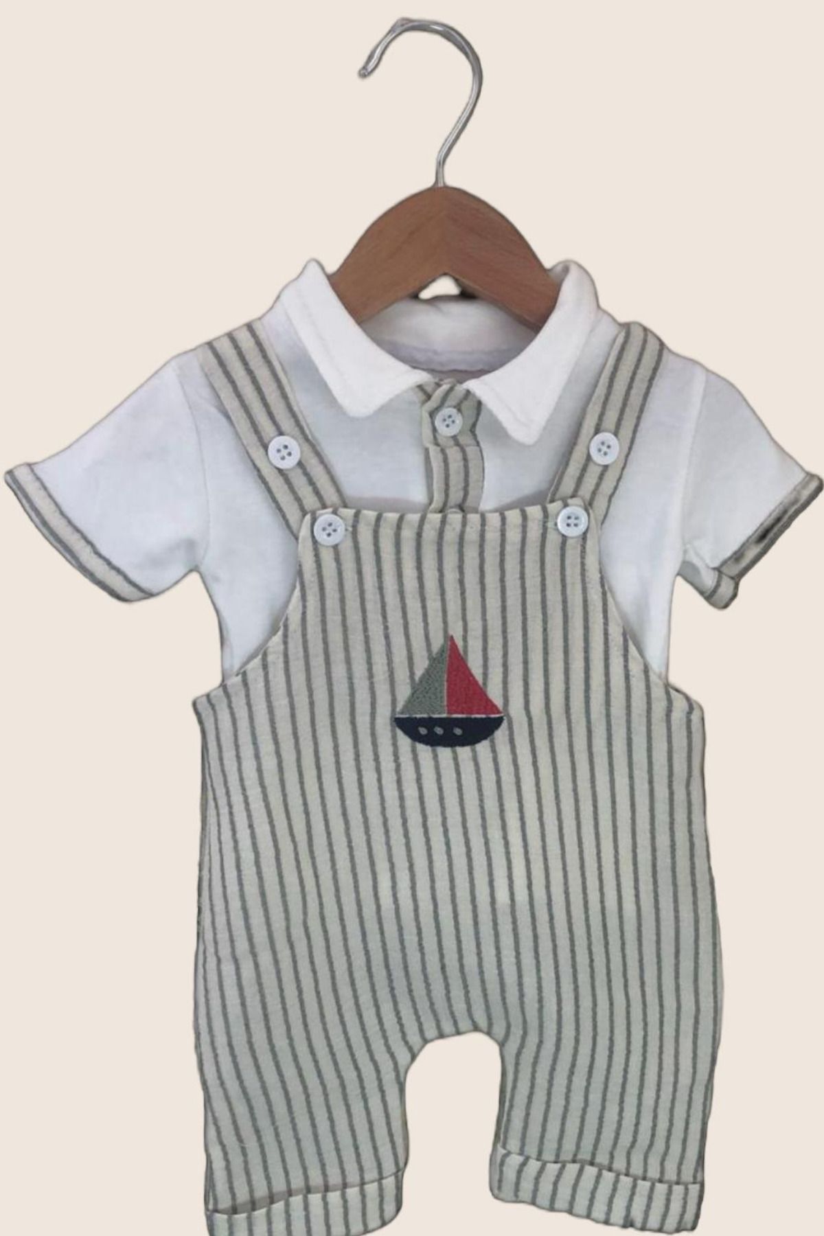 Balbadem baby kids Müslin Kumaş Erkek Bebek Salopet Takım | Düğmeli Yaka Detaylı Yazlık Tulum (0-3/3-6/6-9/9-12 Ay)