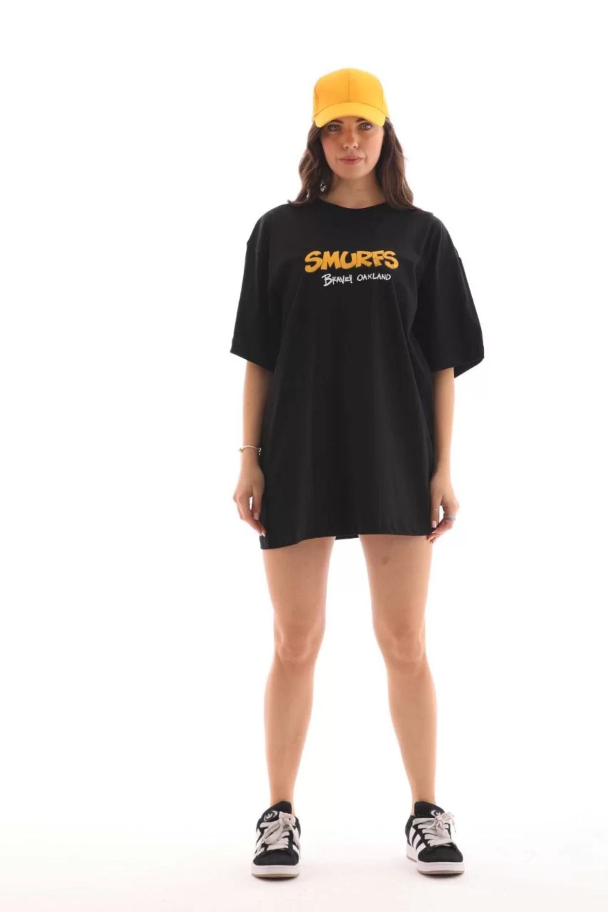 FantaziAtölyesi Unisex Bisiklet Yaka Baskılı Oversize T-Shirt - Siyah