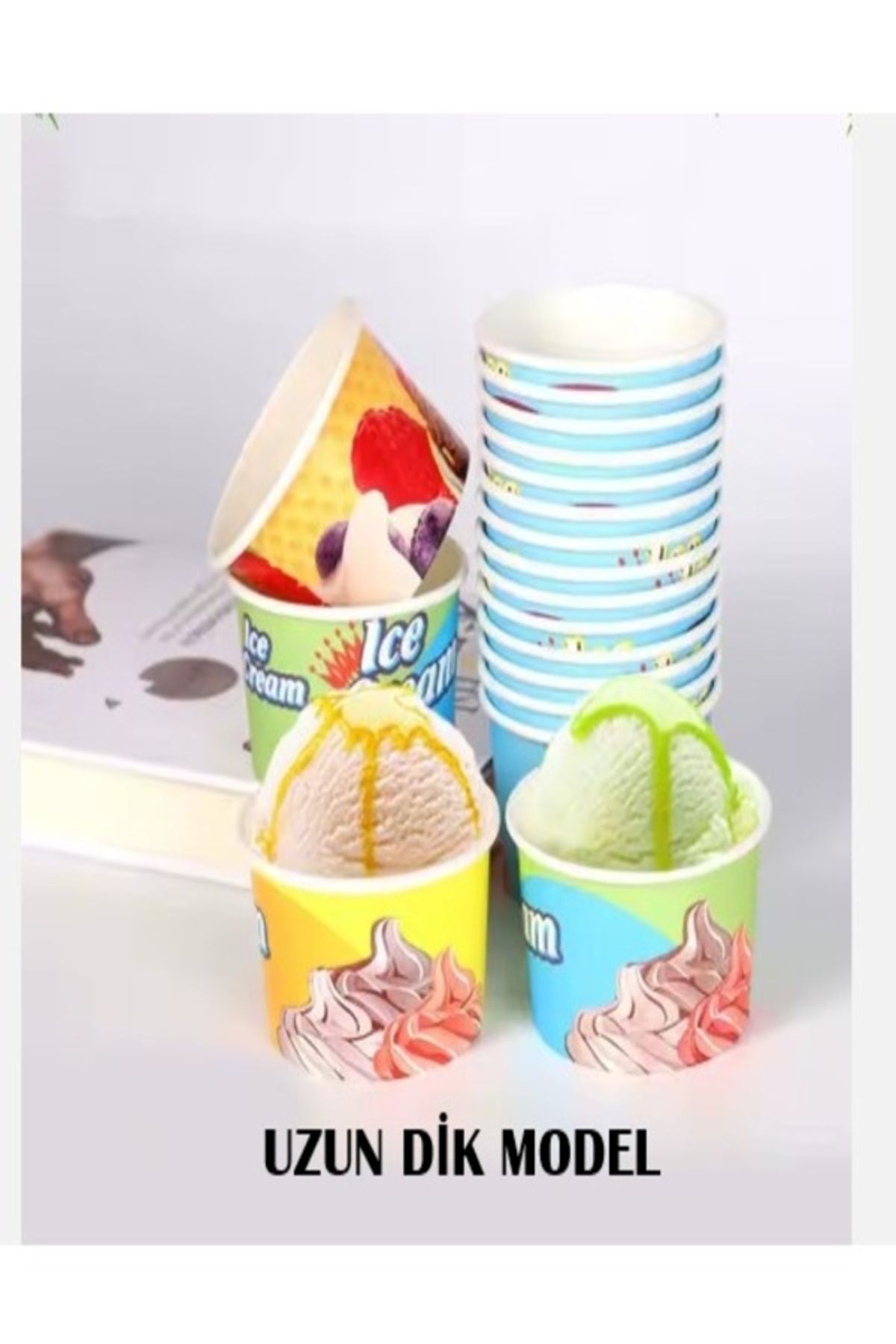 Jack Dondurma kabı ve kaşığı ( 300 kab + 500 gr kaşık ) neşeli renklerde dikey kap model