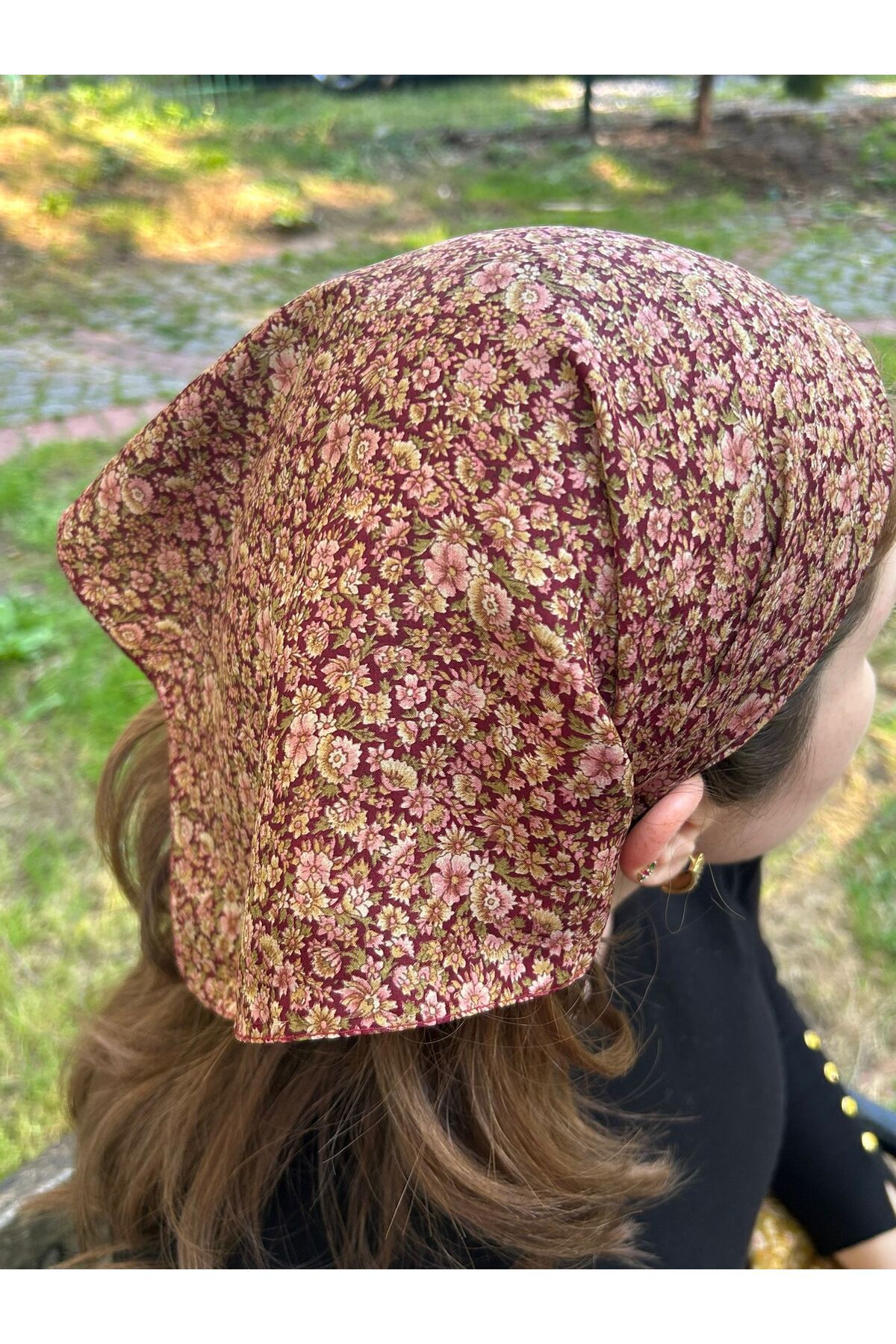 Likya Atelier Bursa İpeği Fular Vintage Çiçekli Bordo