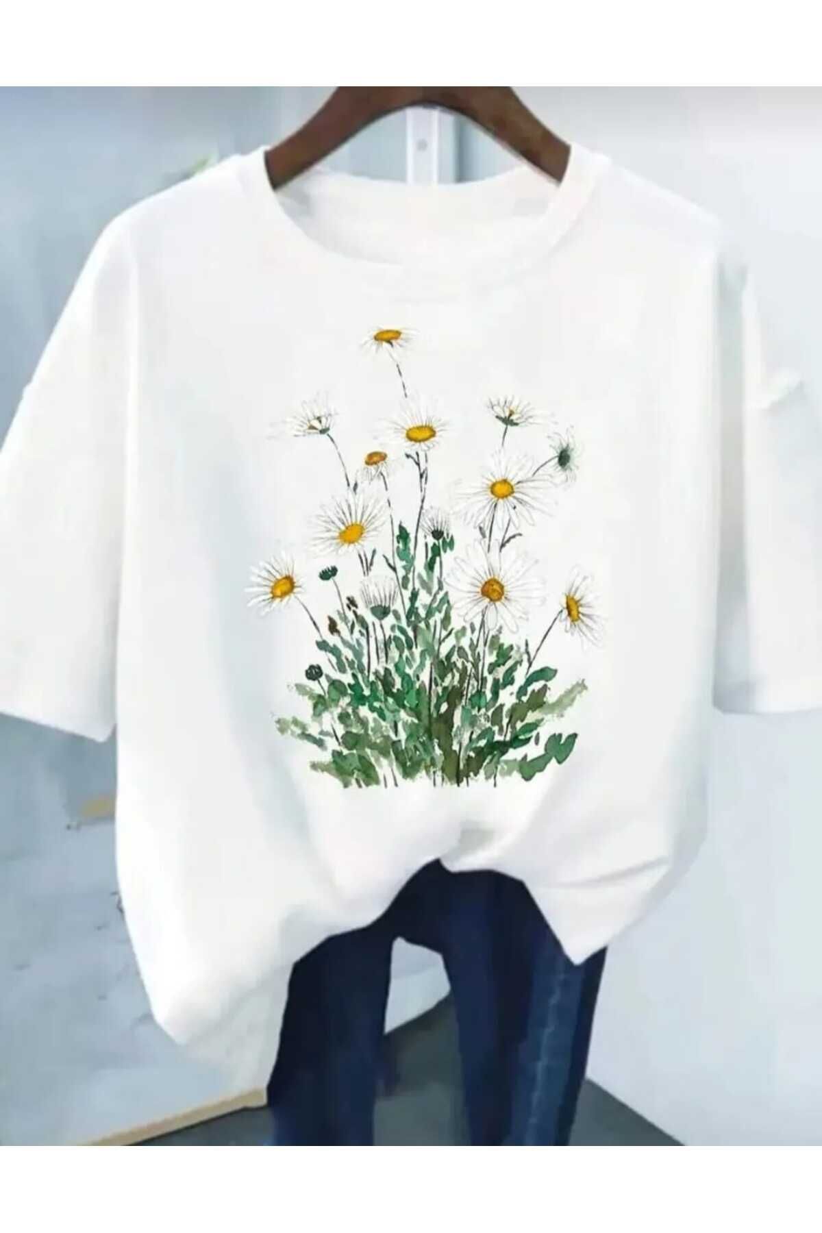 FULL TOLERANCE Çiçek baskı moda stil kısa kollu kadın T-shirt