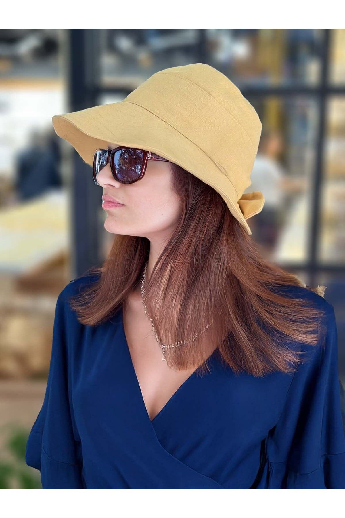 MYZİ STORE Fiyonk Detaylı Bucket Kadın Vizör Şapka (BEDEN AYARLI)