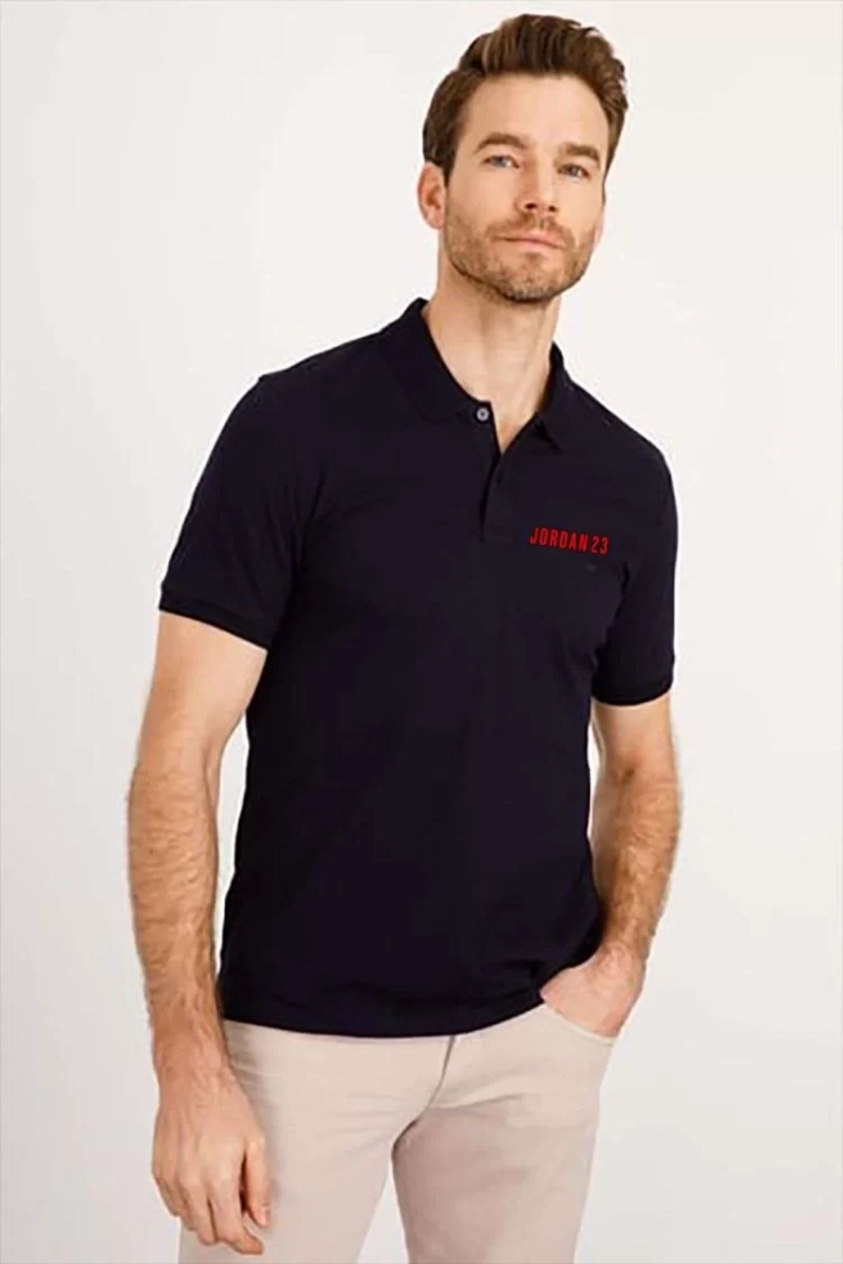 FantaziAtölyesi Yakası Düğmeli Yakalı Pike Baskılı T-Shirt - Beyaz