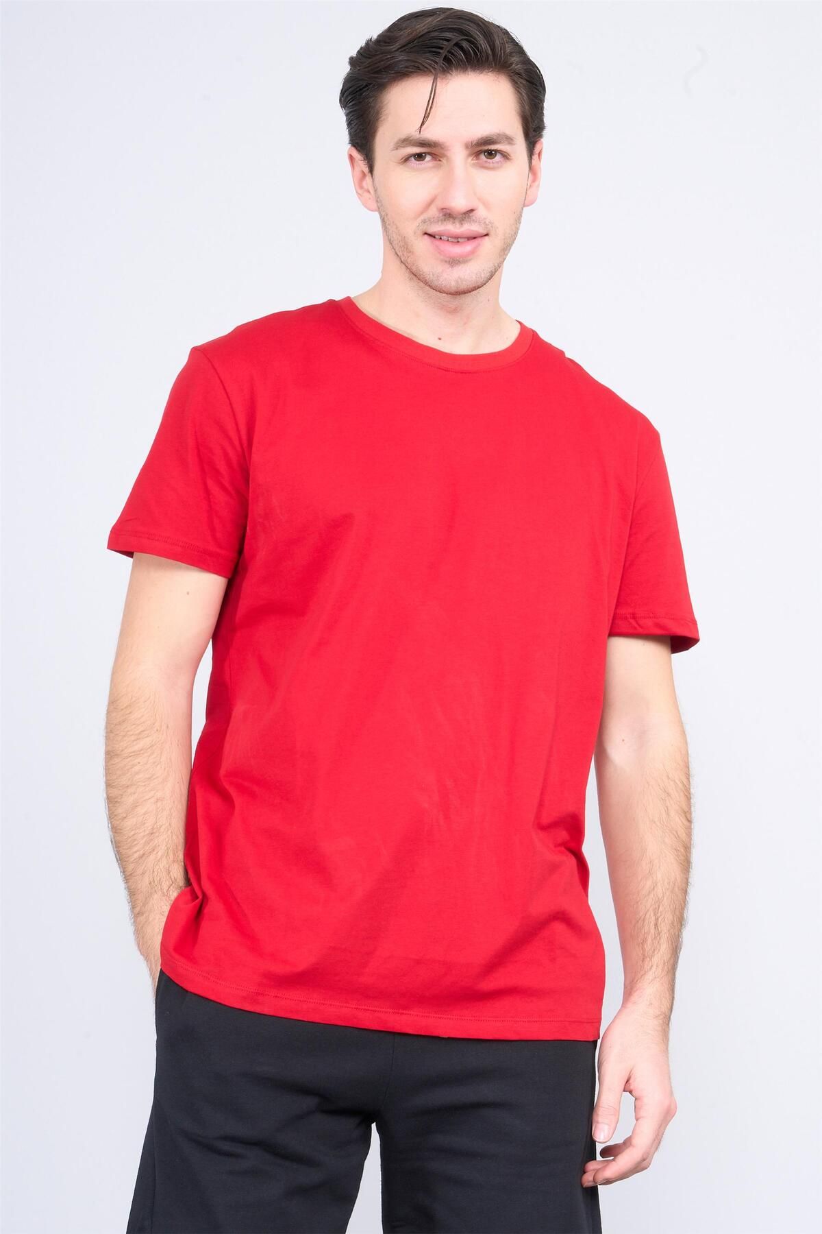 Mentality Çetinkaya Mentality 2772B Bisiklet Yaka Süprem Slim Fit Kırmızı T-shirt
