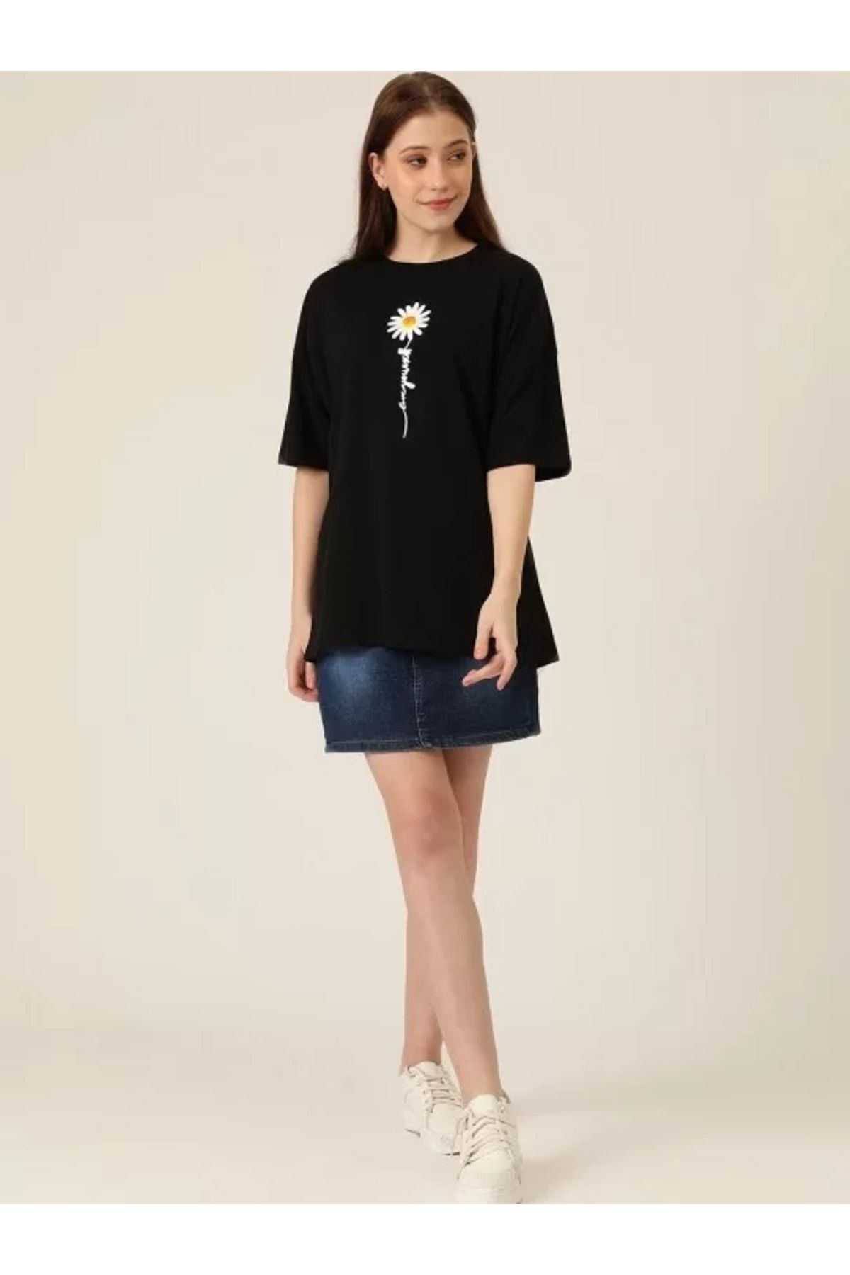 FantaziAtölyesi Baskılı Kadın T-shirt - Siyah