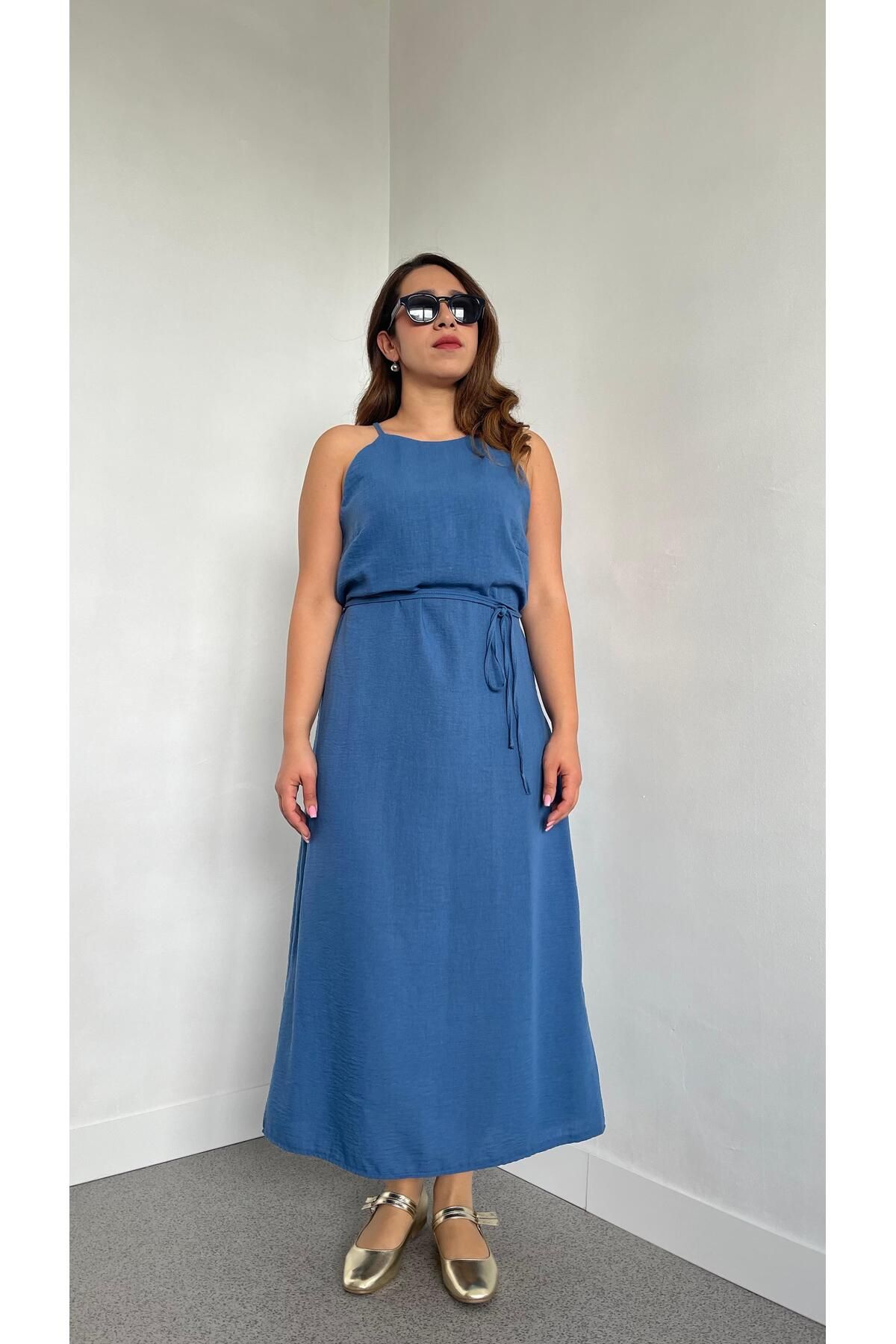 Gizybutik Halter Askılı Müslin Kumaş Elbise