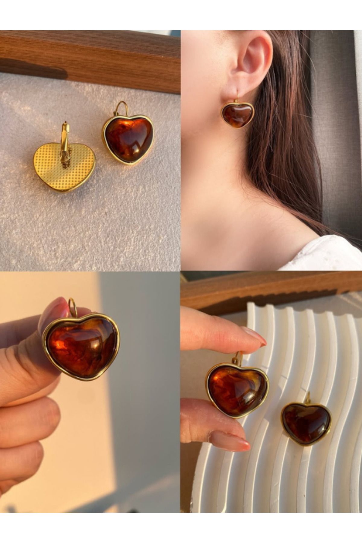 Elysia Accessory Kalpli Kahve Çelik Küpe