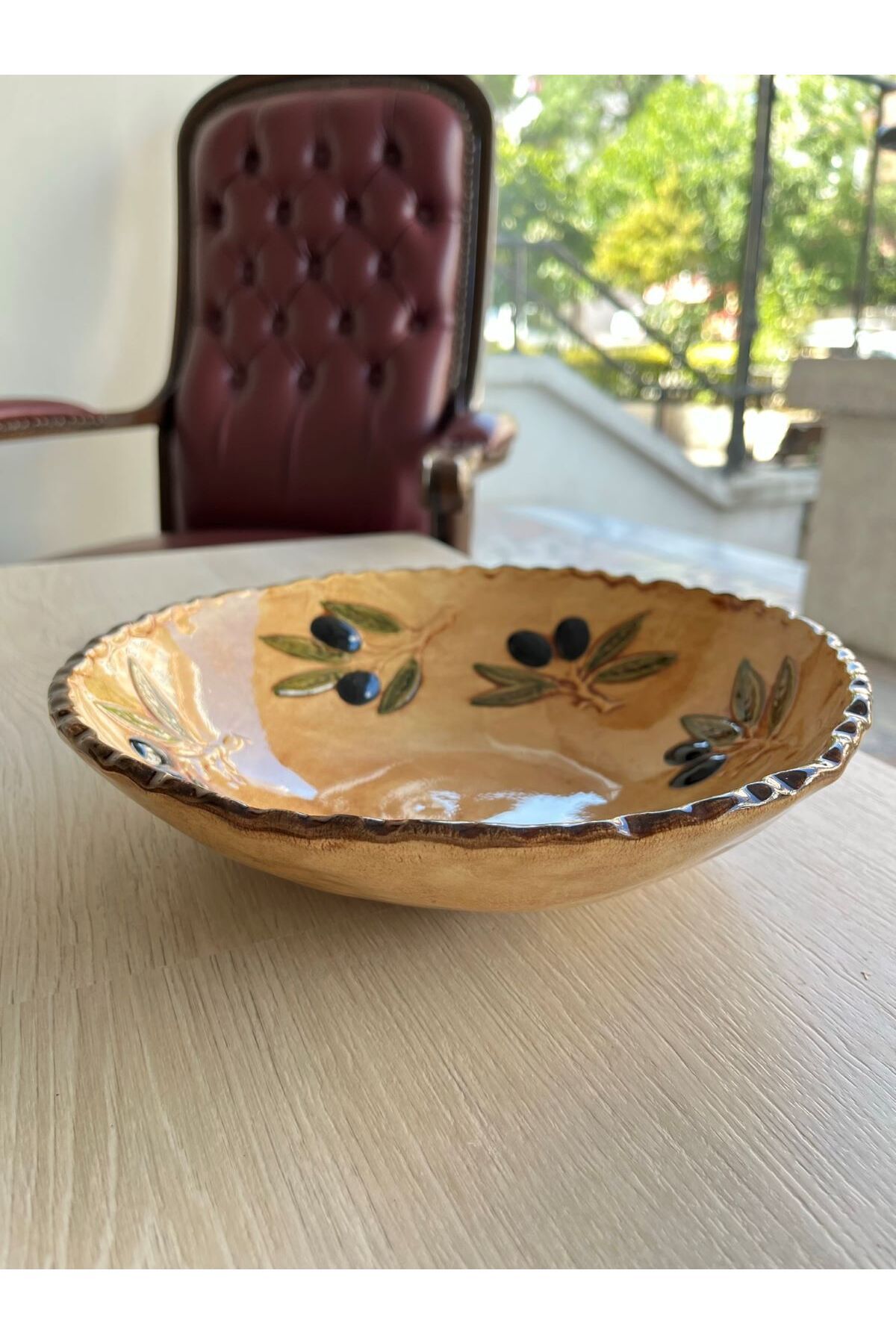 EL YAPIMI El Yapımı Zeytin Desenli Seramik Kase – Dekoratif & Sunumluk Tabak