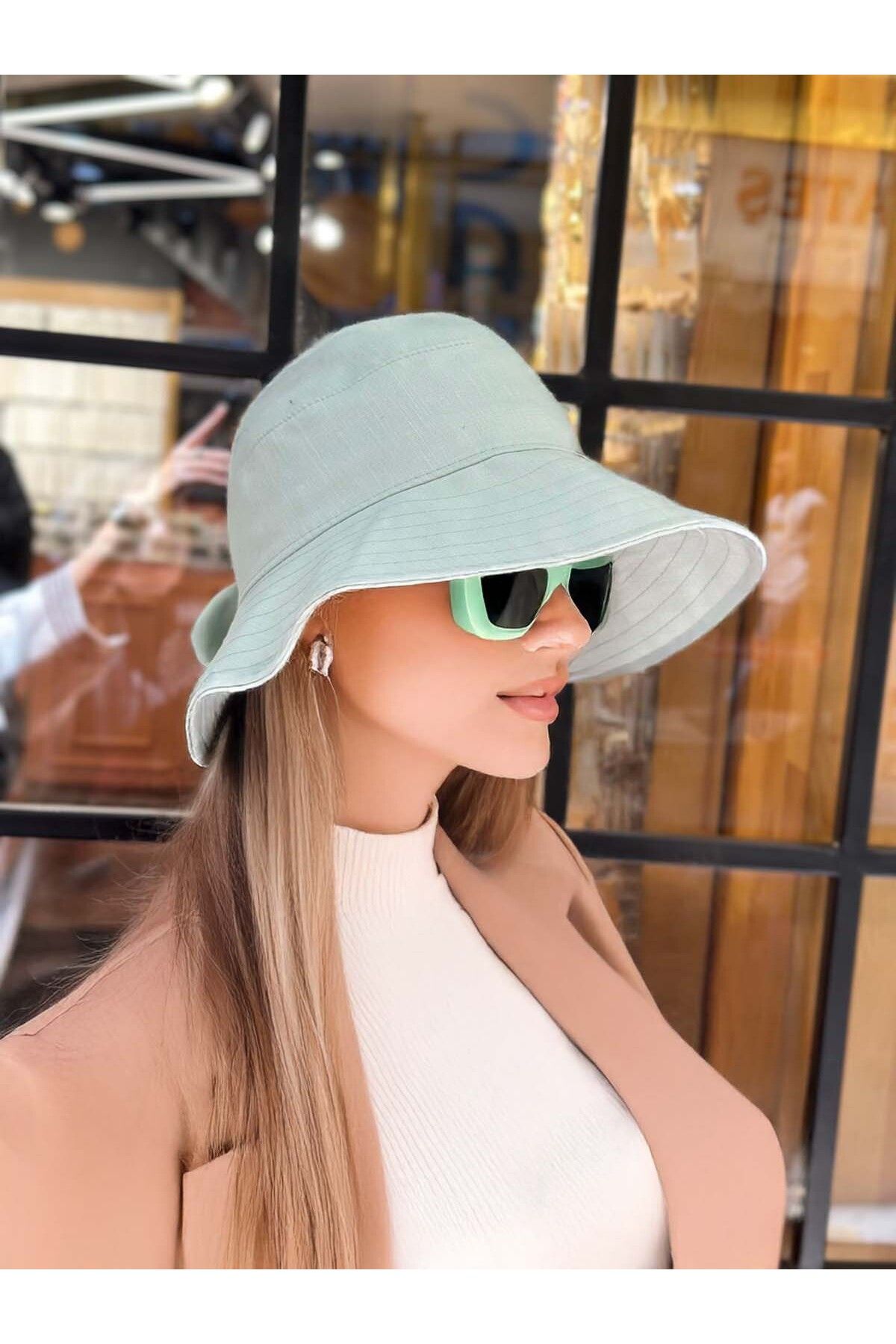 MYZİ STORE Fiyonk Detaylı Bucket Kadın Vizör Şapka (BEDEN AYARLI)