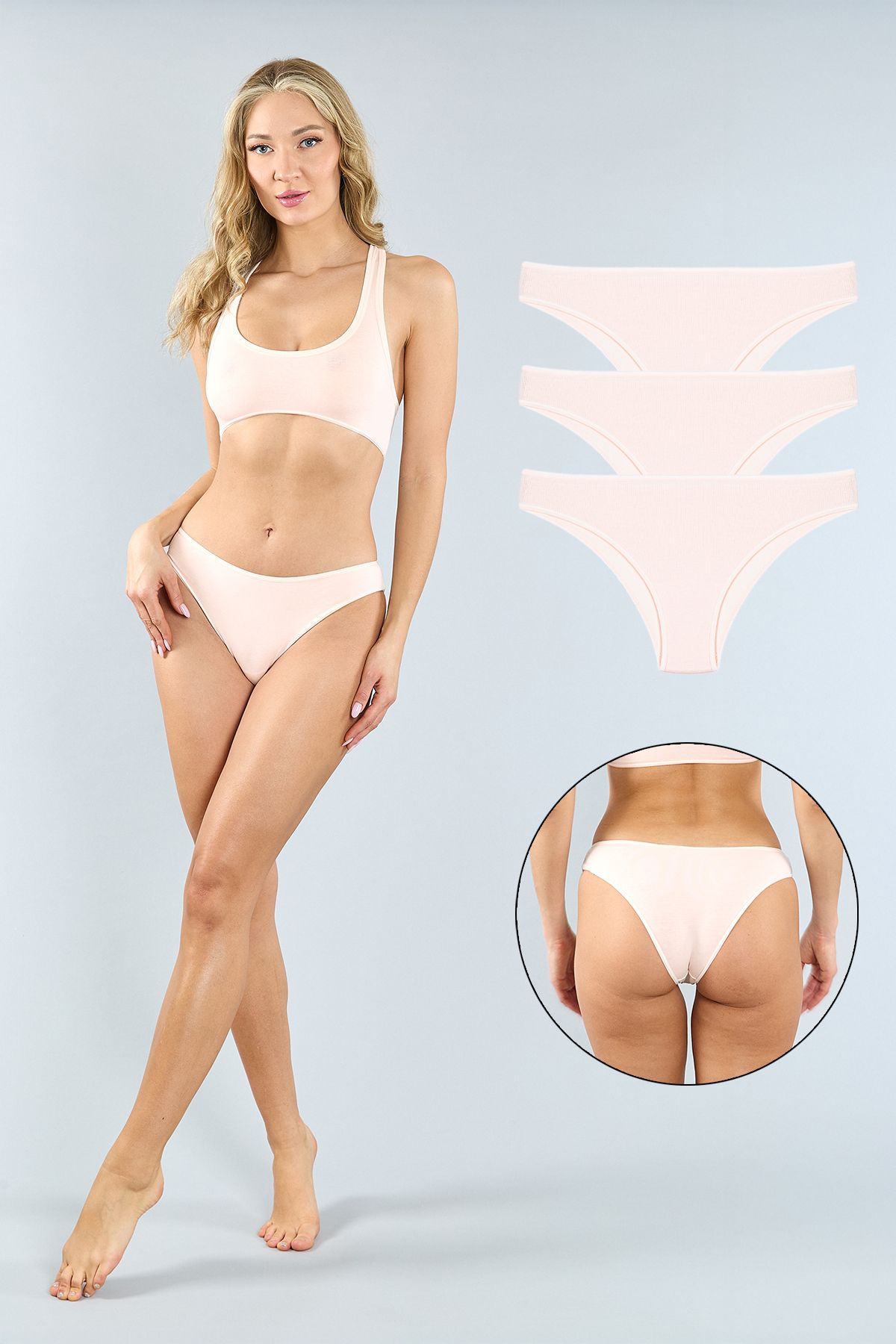 ATUTİS Pamuklu Pudra Brazilian Külot 3'lü Paket