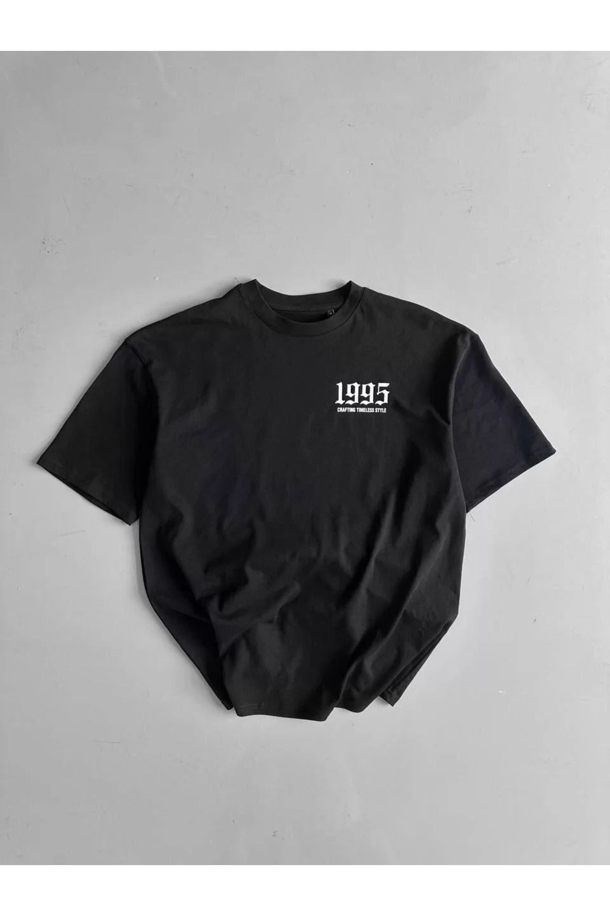 FantaziAtölyesi Baskılı Oversize Bisiklet Yaka T-shirt - Siyah