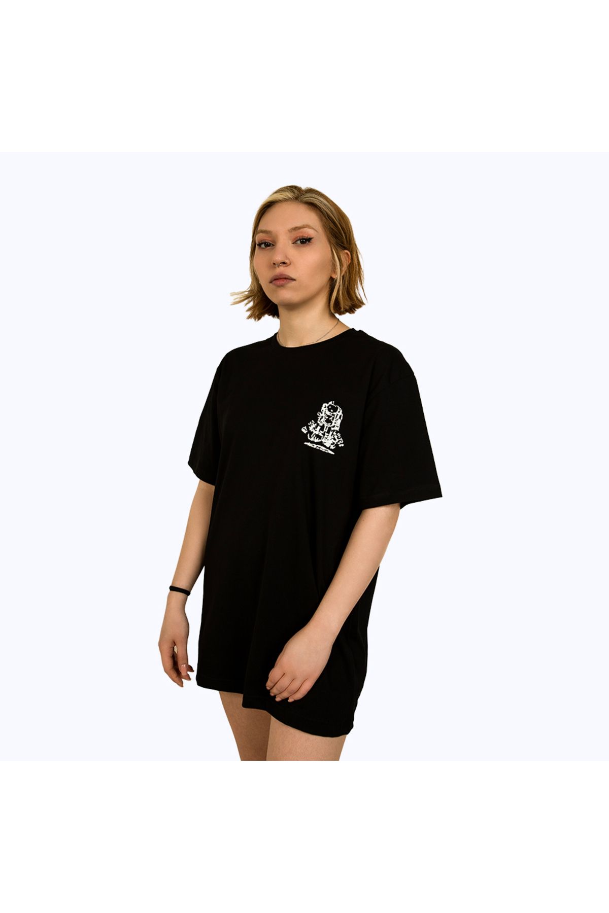 latal Siyah Renk Bisiklet Yaka %100 Cotton T-shirt