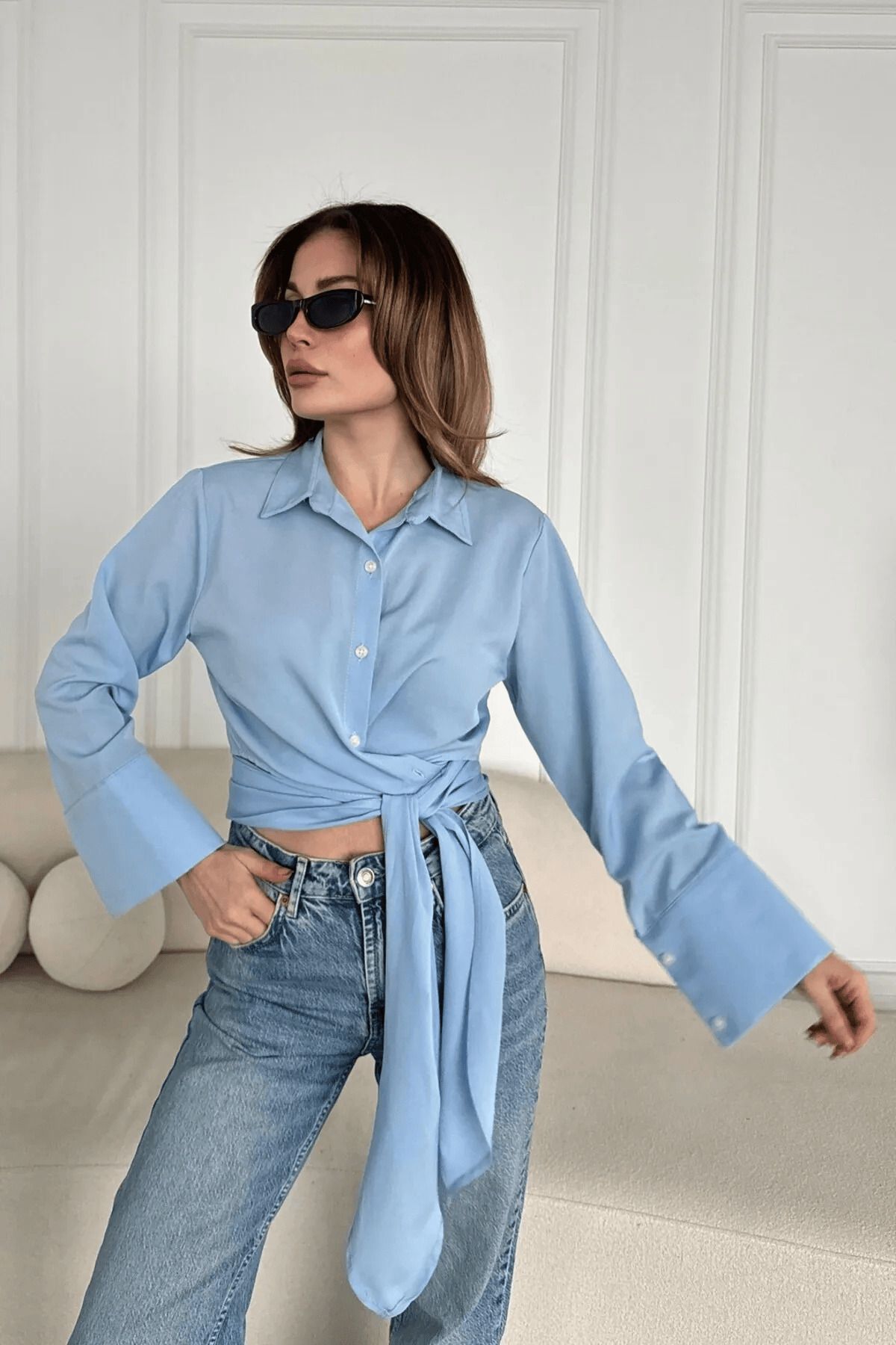 NUDEQUEEN Bağlamalı Poplin Gömlek