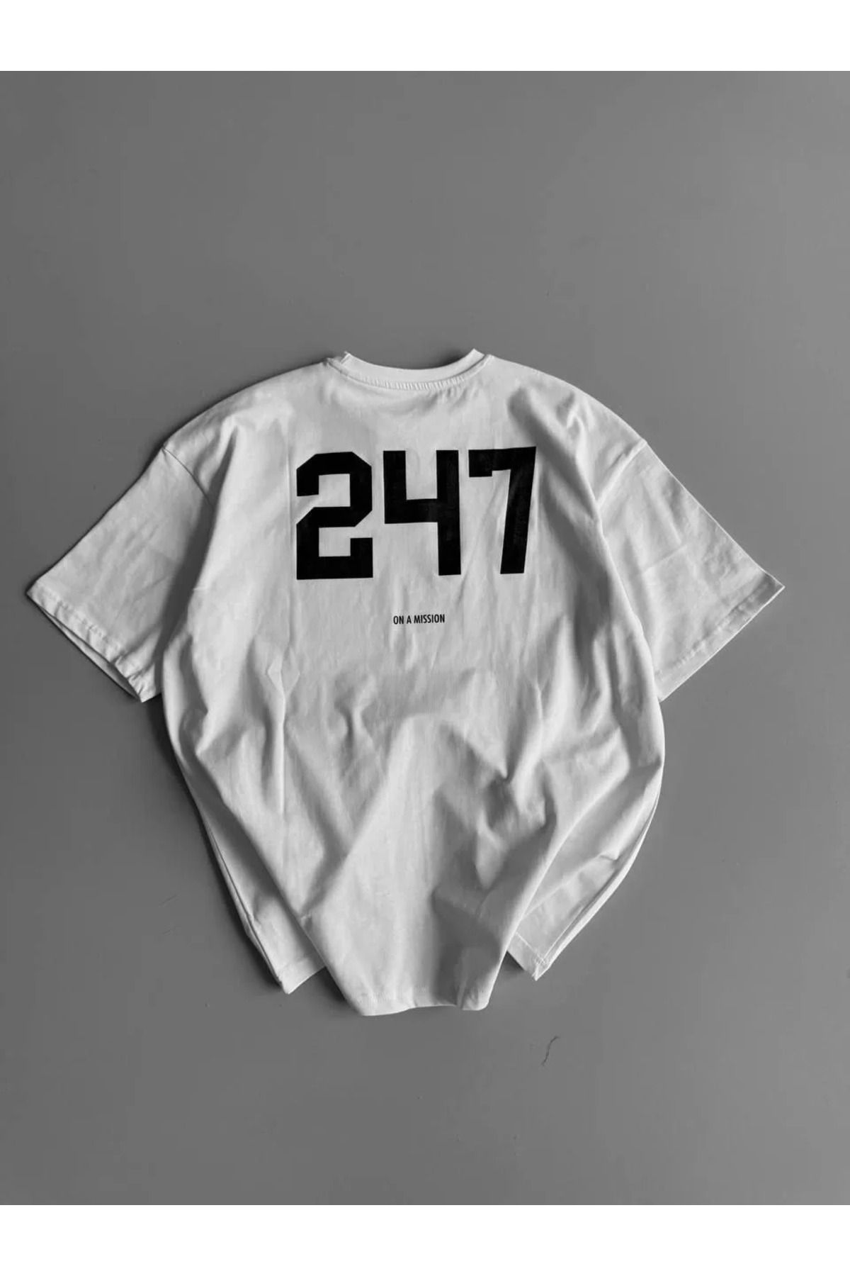 FantaziAtölyesi Baskılı Oversize Bisiklet Yaka T-shirt - Beyaz